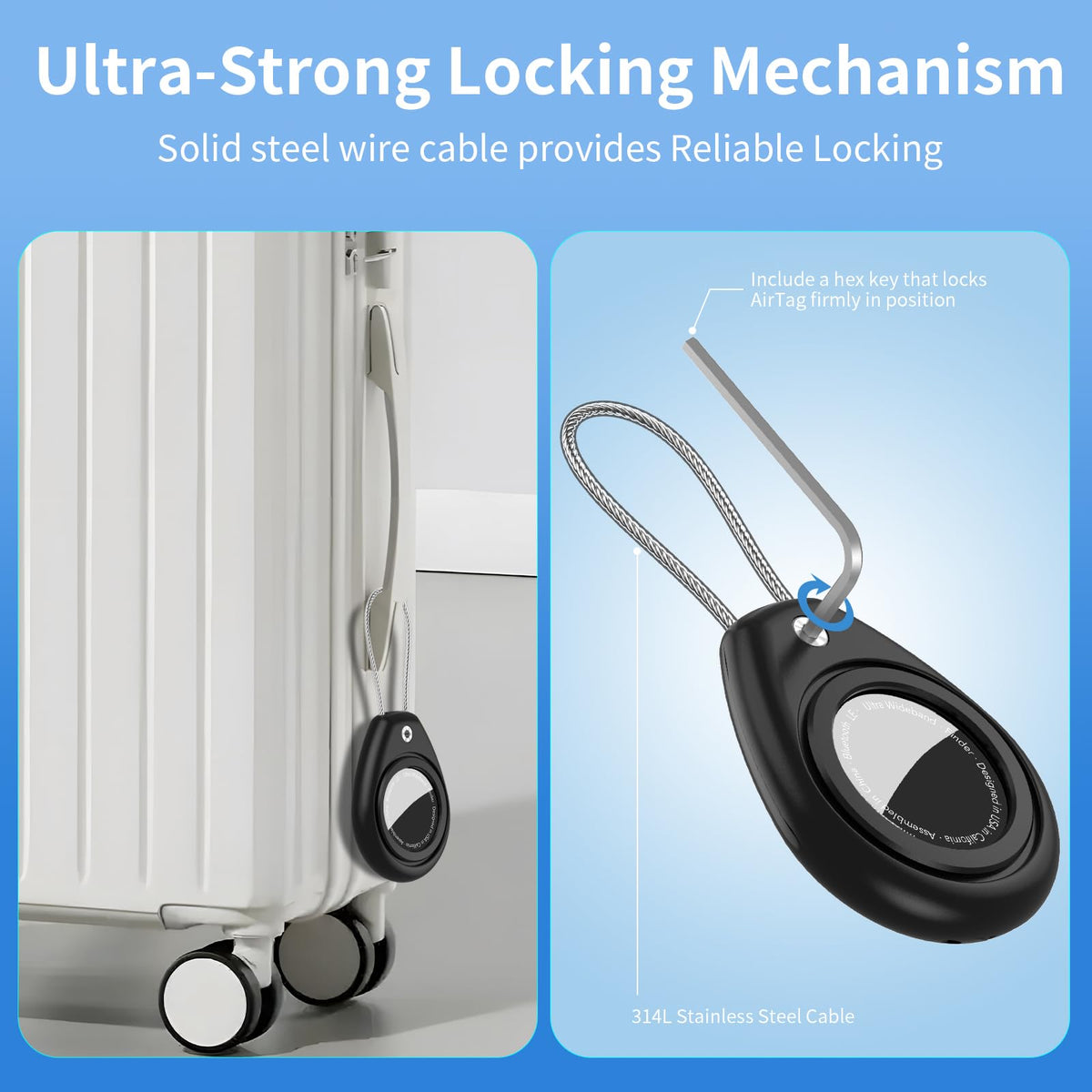 for AirTag Keychain Holder 4 Pack Waterproof with Steel Wire Cable & Hex Lock, Anti-Scratch Protective Case Compatible with Apple AirTag for Luggage, Pet Collar, Backpack, Keys, Wallet