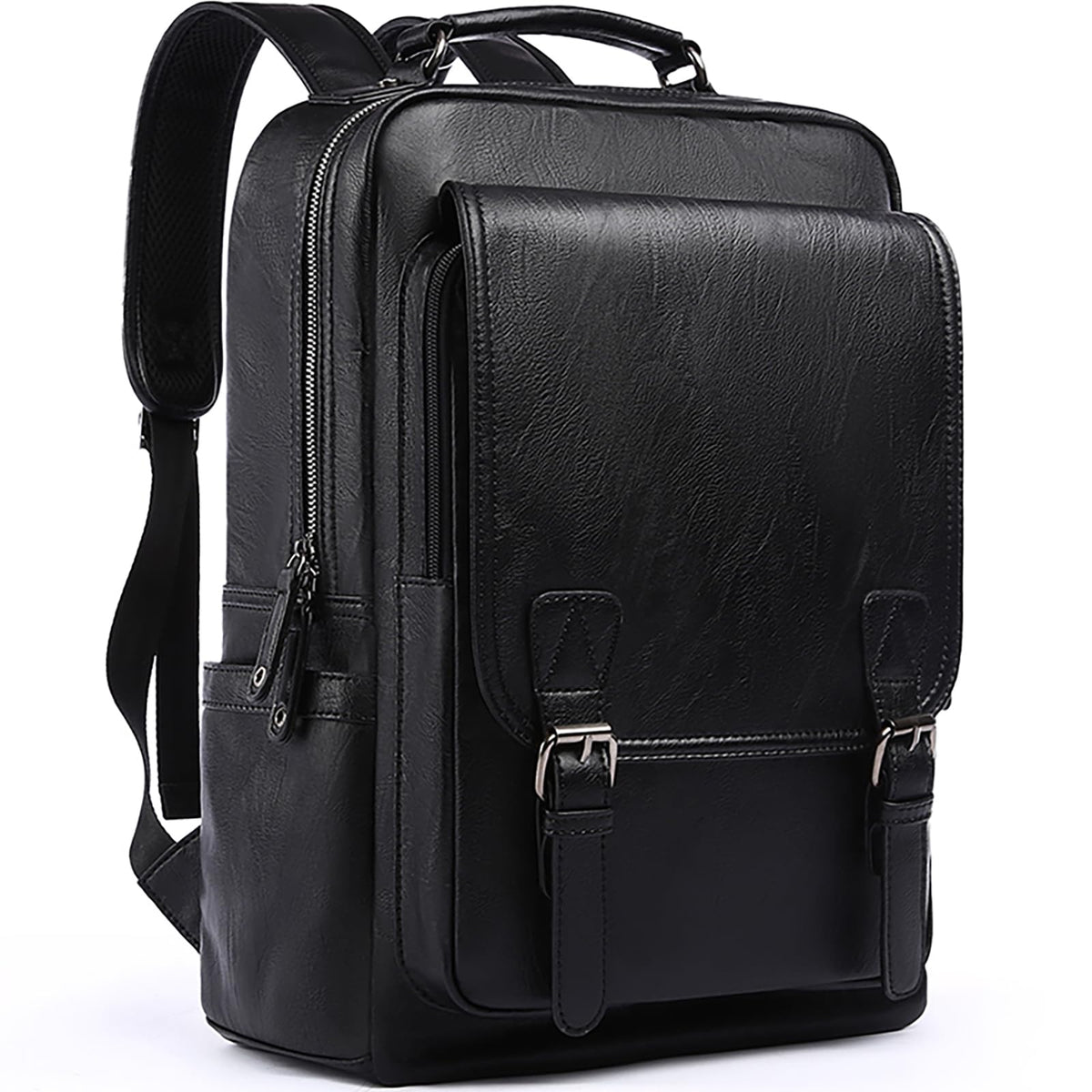 MATE ELAN Leather Travel Laptop Backpack For Men Fit 15.6" Waterproof Vintage Backpack Business Work Knapsack College Commute Hiking Black Backpacks