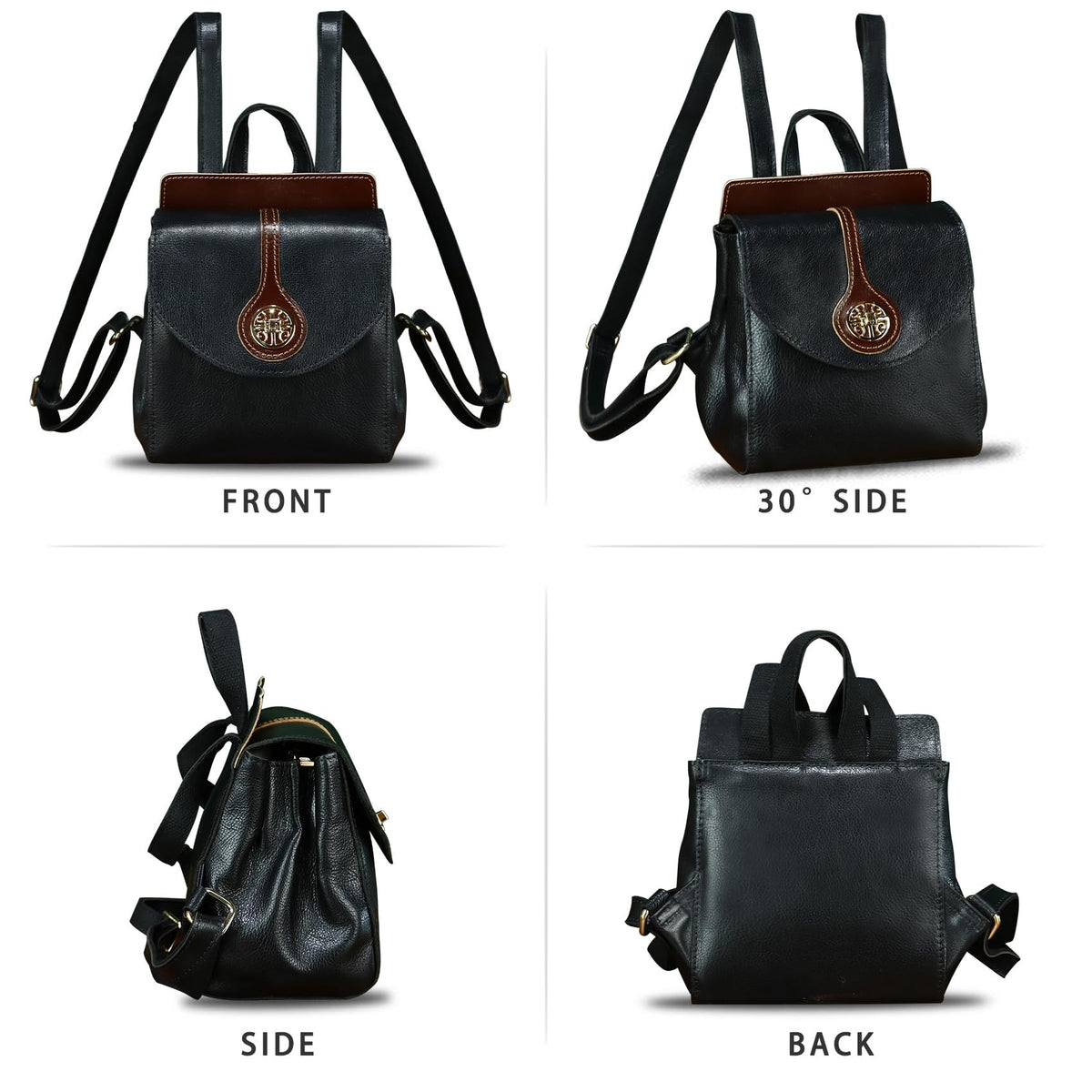 LRTO Genuine Leather Small Backpack Purse for Women Knapsack Casual Daypack College Back Bag (Black)