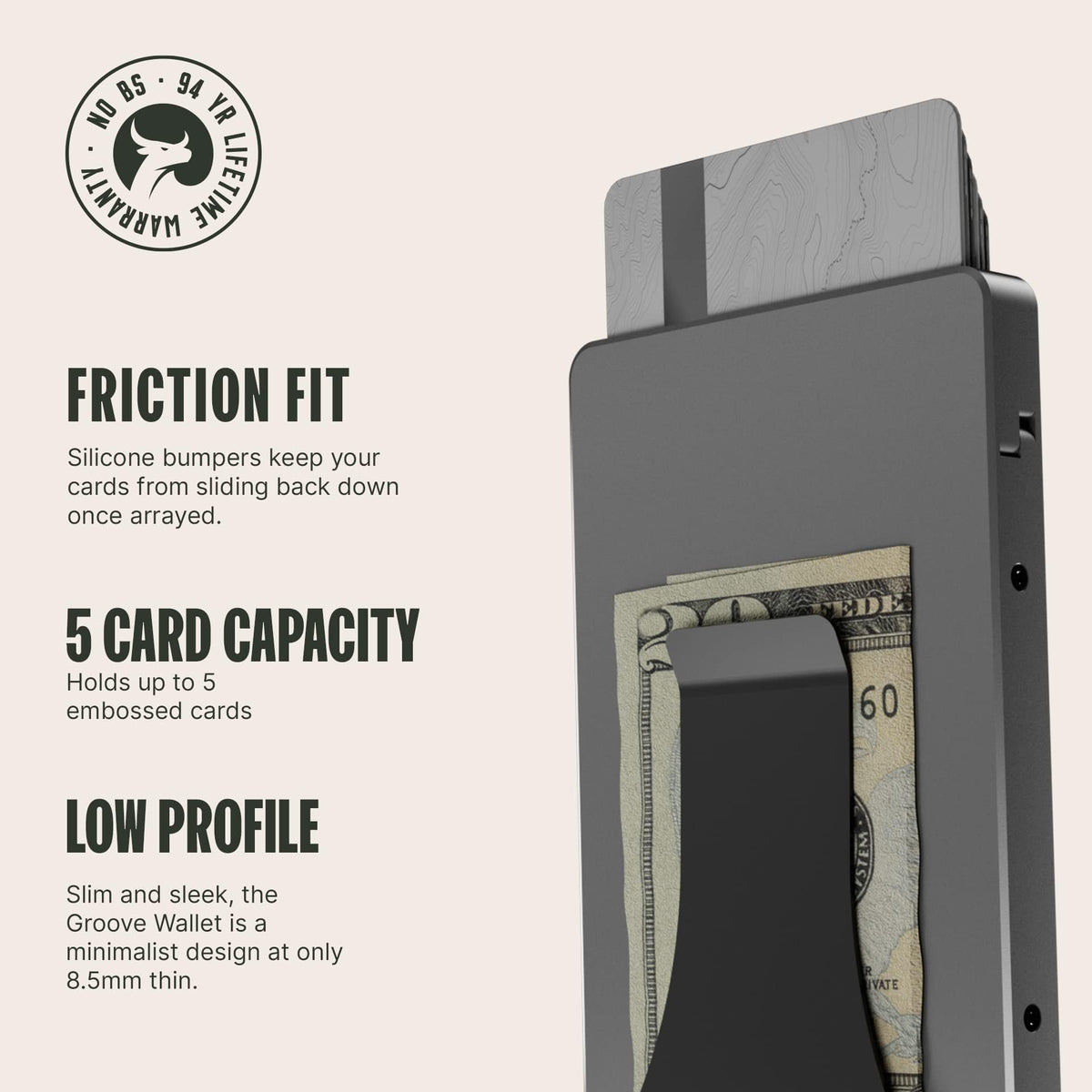 Groove Life Magnetic Thumb Swipe Wallet Gun Metal with Money Clip - Minimalist Wallet for Men, Low Profile Aluminum Credit Card Holder with RFID Blocking, Lifetime Coverage