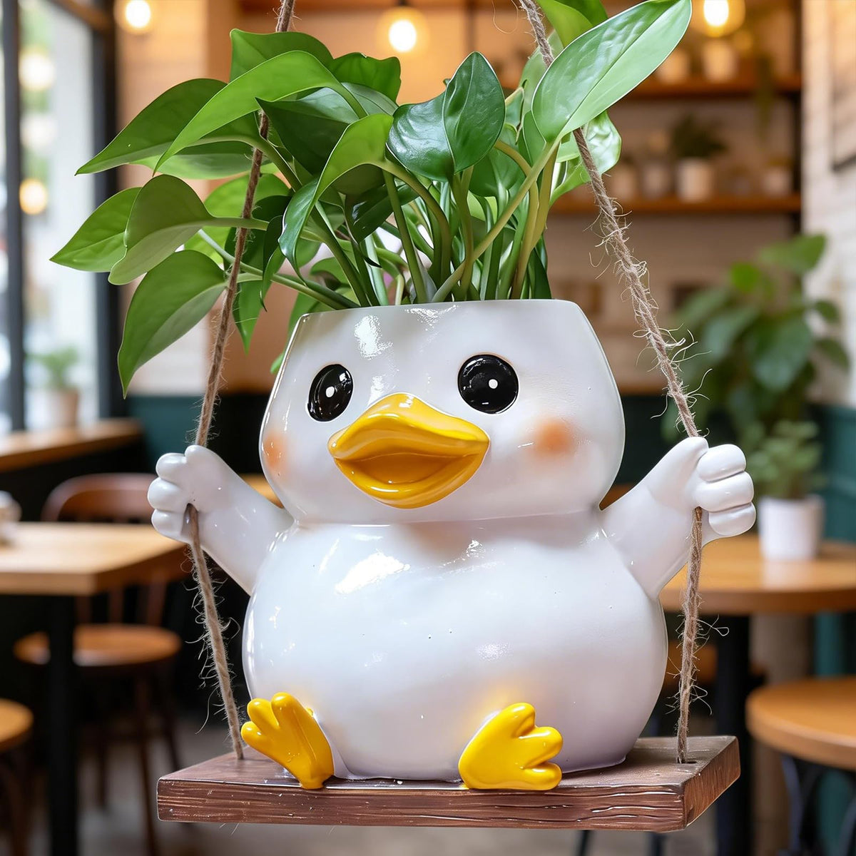 NINIPAPA Hanging Duck Planter for Indoor Plants Cute Resin Succulent Pots with Drainage Hole, Swing Duck Hanger Plant Pot Gifts on Mother's Day Birthday Christmas