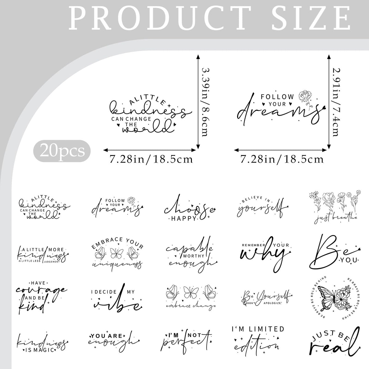 Motivational DTF Transfers Ready to Press - 20 Sheets Positive Quotes Iron on Transfers for T-Shirt Inspirational Iron on Decals Patches DIY Heat Vinyl Stickers for Clothing Pillow Hat Hoodie Bagpack