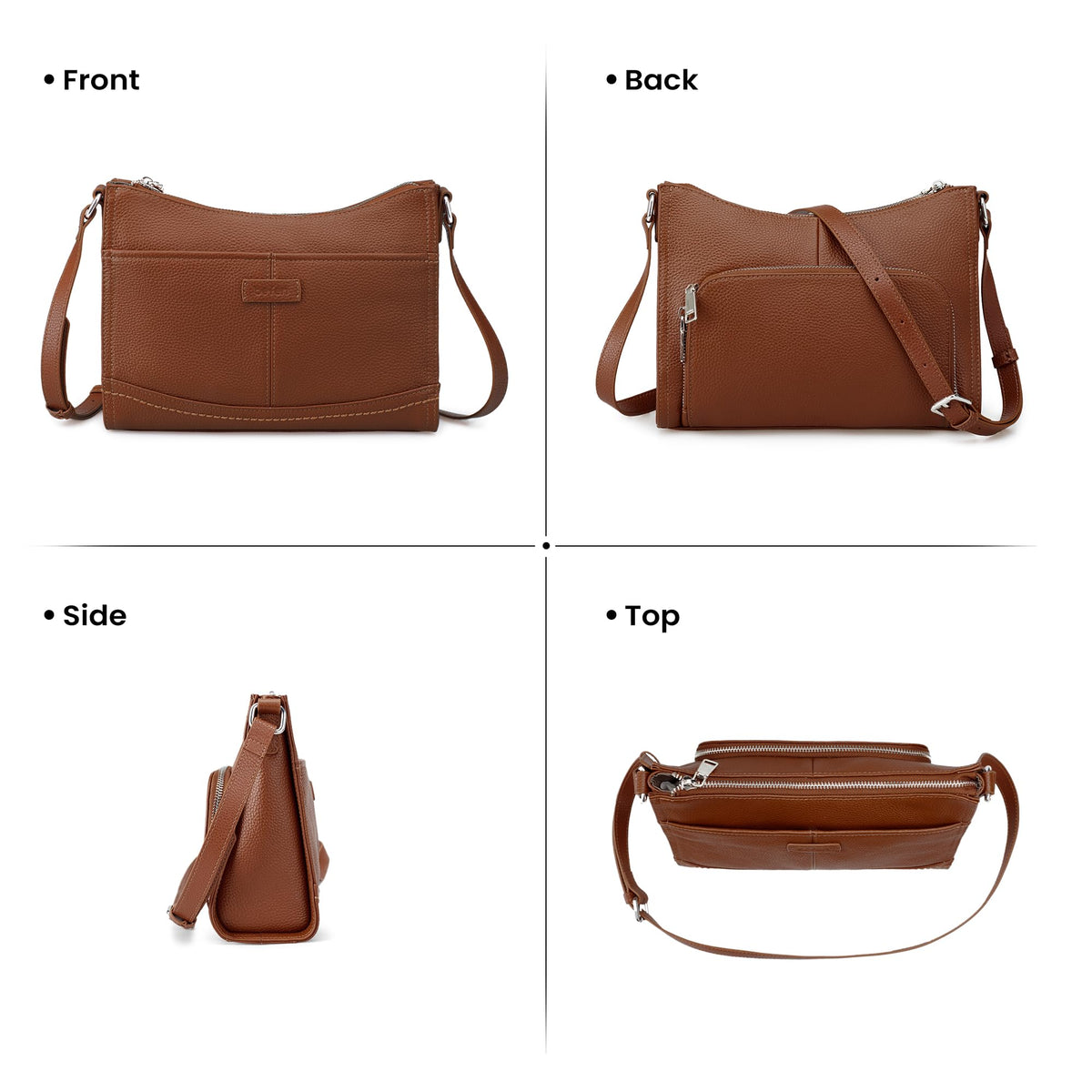 befen Real Leather Crossbody Purse for Women, Women's Small Leather Purses Cross Body Bag with Built in RFID Blocking Wallet Cognac Brown