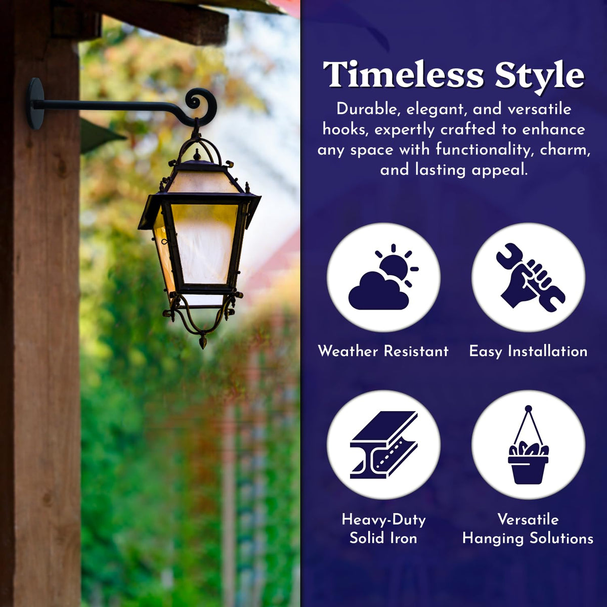 The Metal Magician 2Pc Plant Hangers Outdoor, Indoor, Wrought Iron Metal Hanger Indoor Hook, Heavy Duty Wall Bracket Hooks for Hanging Plants Baskets Lanterns Wind Chimes Black Helical Ended
