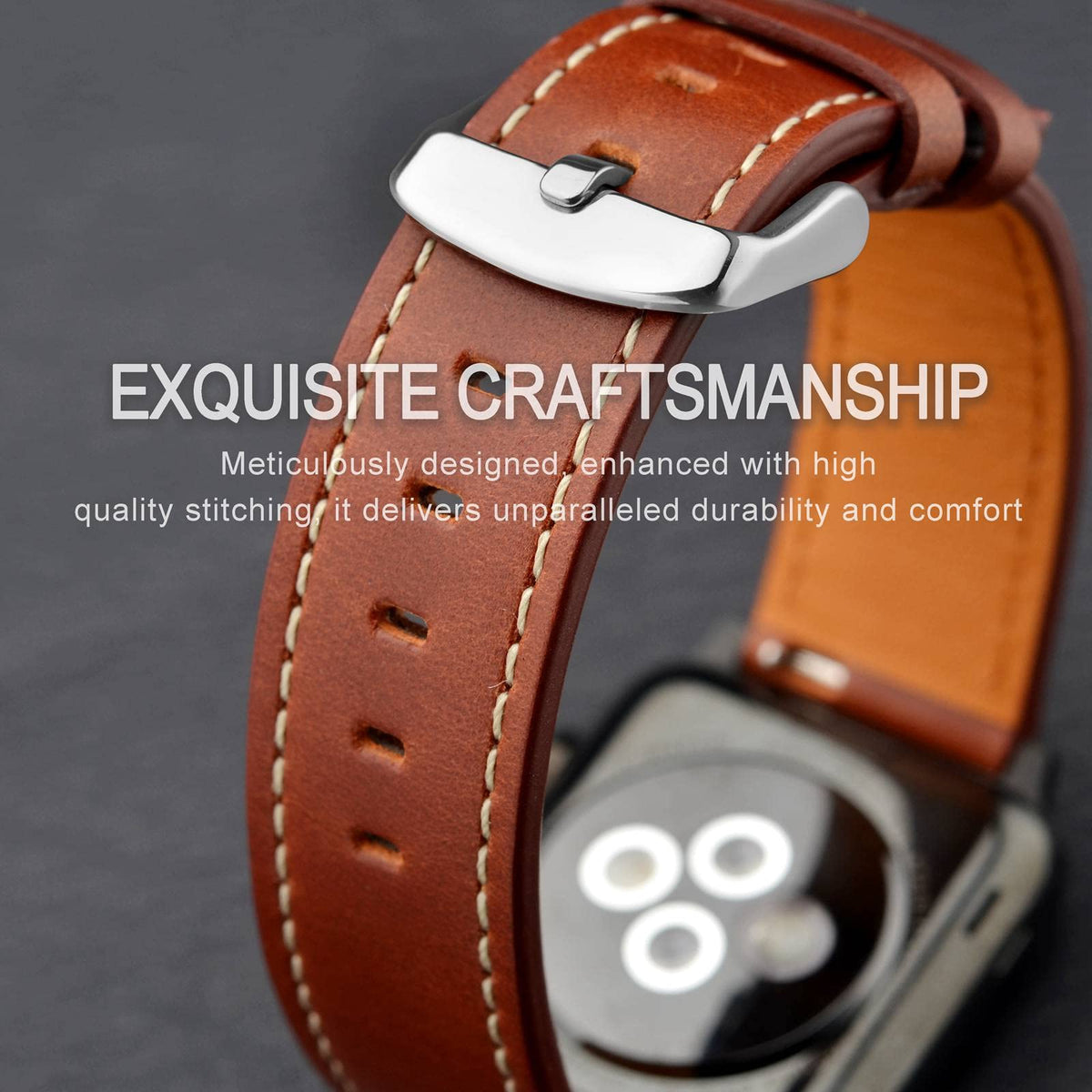 ANNEFIT 21mm Watch Band, Quick Release Genuine Leather Replacement Strap (Red Brown)