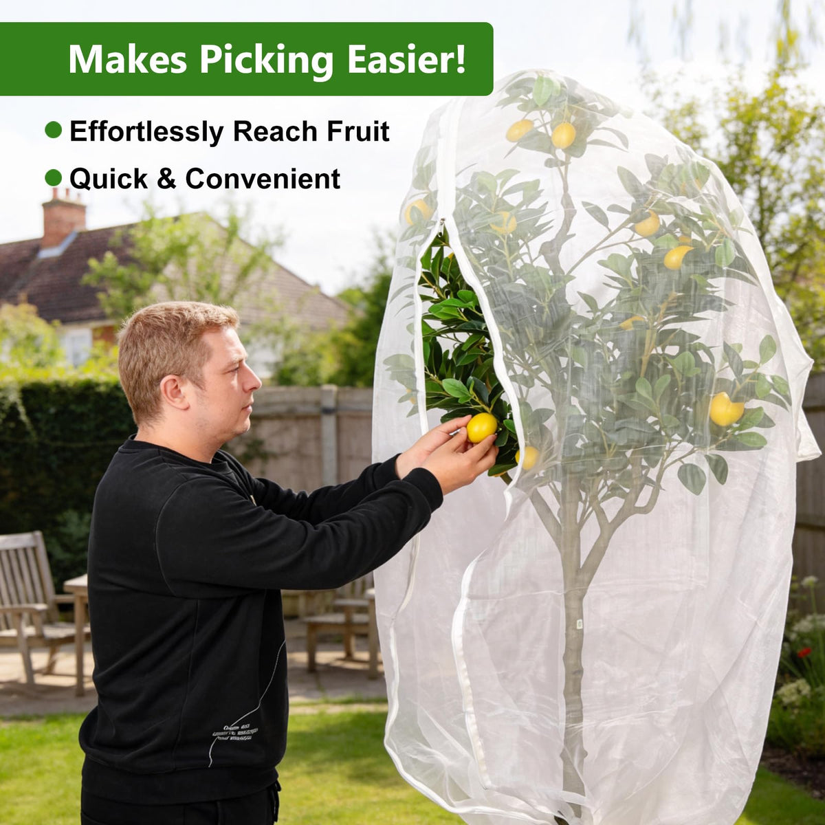 Jevrench 2 Pack 6.5 x 6.5ft Garden Netting for Plants, Fruit Tree Netting with Zipper & Drawstring, Bird Netting for Garden Protection, Blueberry Bushes, Tomato Plants & Fruit Trees
