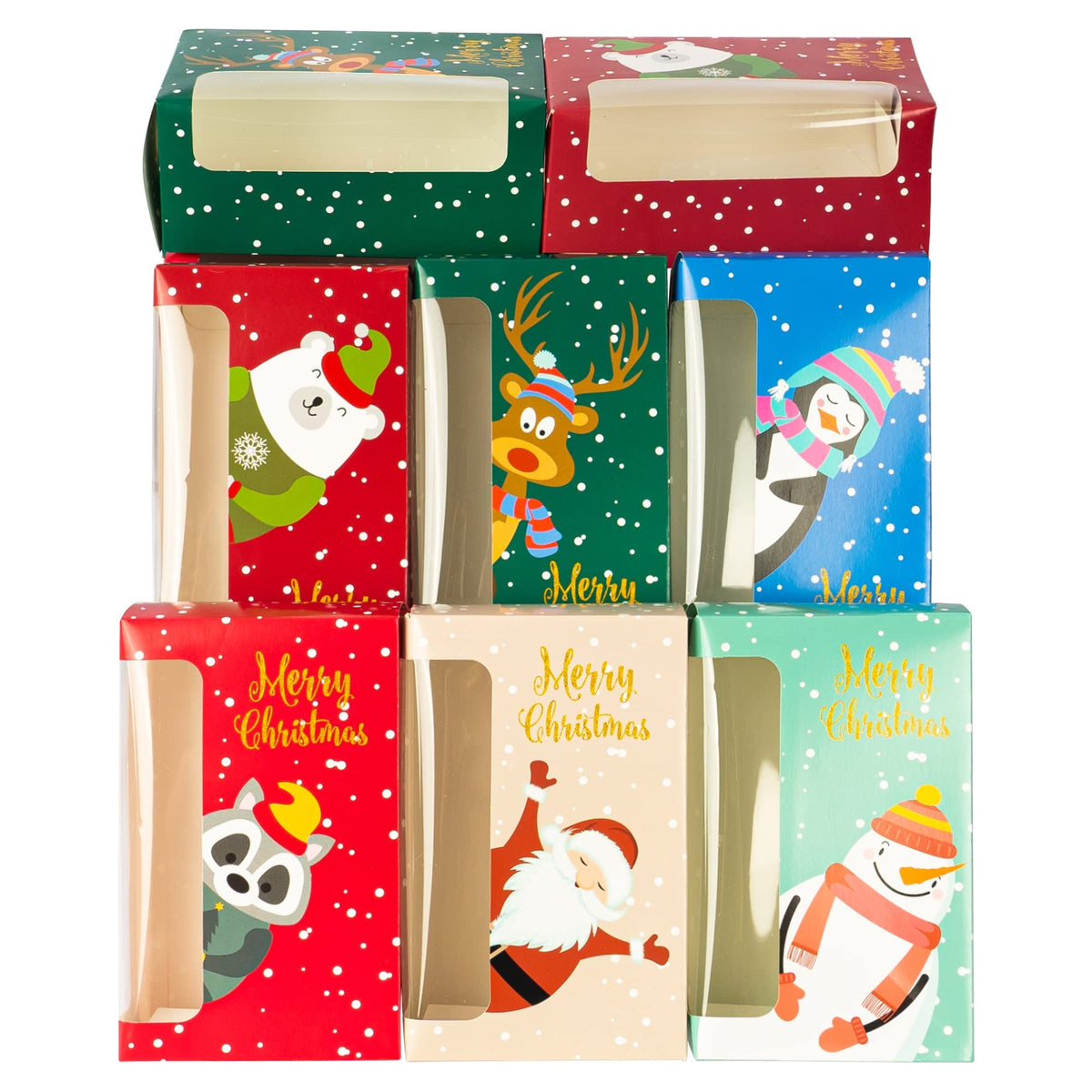 Uptotop Christmas Cookie Boxes, 24 Pcs Small Christmas Party Boxes with 6 Different Designs and Color, Xmas Bakery Pastry Boxes for Pastries, Cupcakes, Brownies, Donuts, 4" x 2.7" x 6.3"