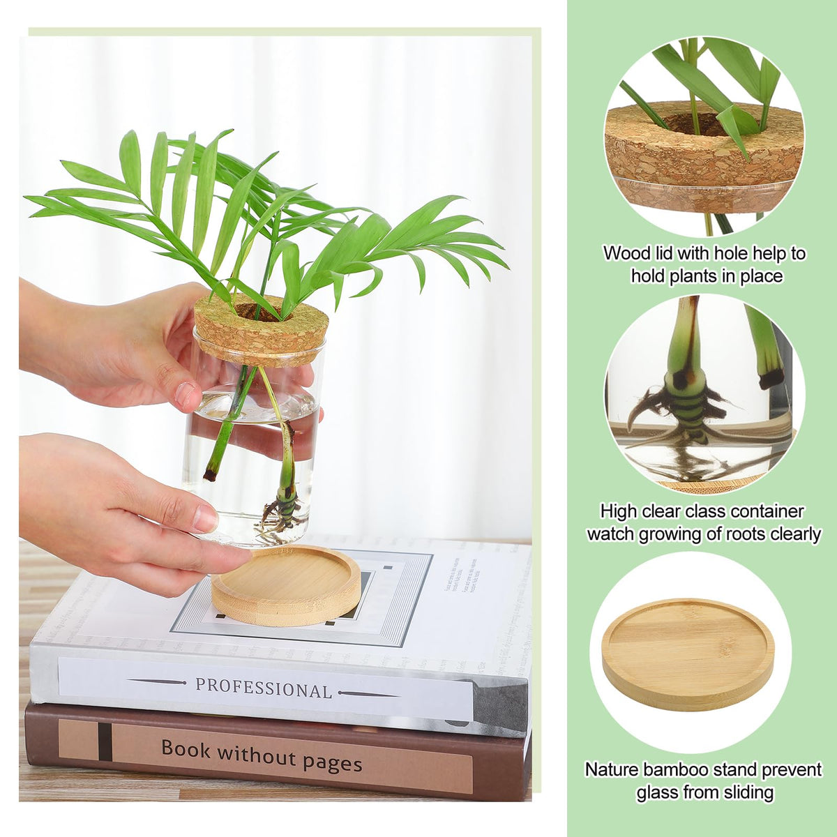 Honeydak 6 Pcs Plants Propagation Stations Planter Terrariums with Wooden Lid and Bamboo Stand Desktop Glass Propagation Vases for Plant Growing Hydroponic Home Office Tabletop Decoration