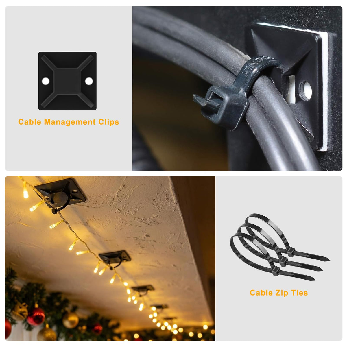 353 PCS Cable Management Kit - 1 Cable Management Box, 4 Cable Sleeve Split, 130 Adhesive Cable Clip, 17 Cable Holder, 1 Roll Cable Organizer Strap, 150 Cable Tie with 50 Mount, for Computer Desk TV