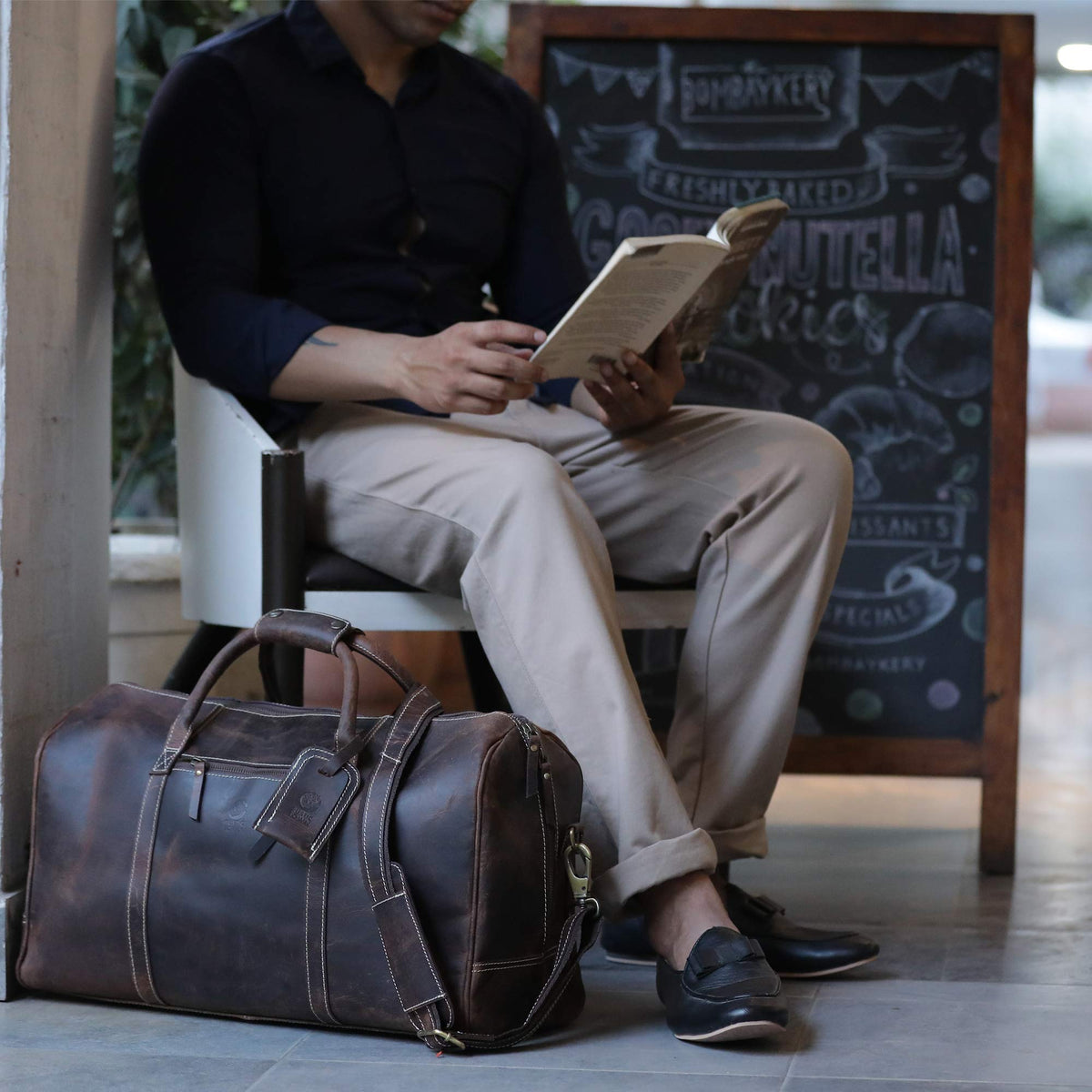 Handmade Leather Carry On Bag - Airplane Underseat Travel Duffel Bags By Rustic Town (Mulberry) Medium