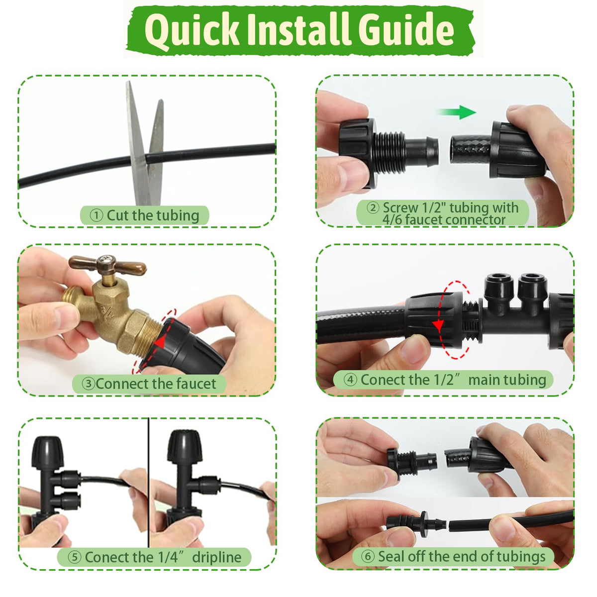 MIXC 1/4" Irrigation Dripline Tubing Kit (100 Ft Roll) with 10Ft 1/2" Main Line, Saving 80% Water, 6" Emitter Spacing, 0.5GPH Emitters Built-in Drip Irrigation Line with 1/4" Push-to-Connect Fittings