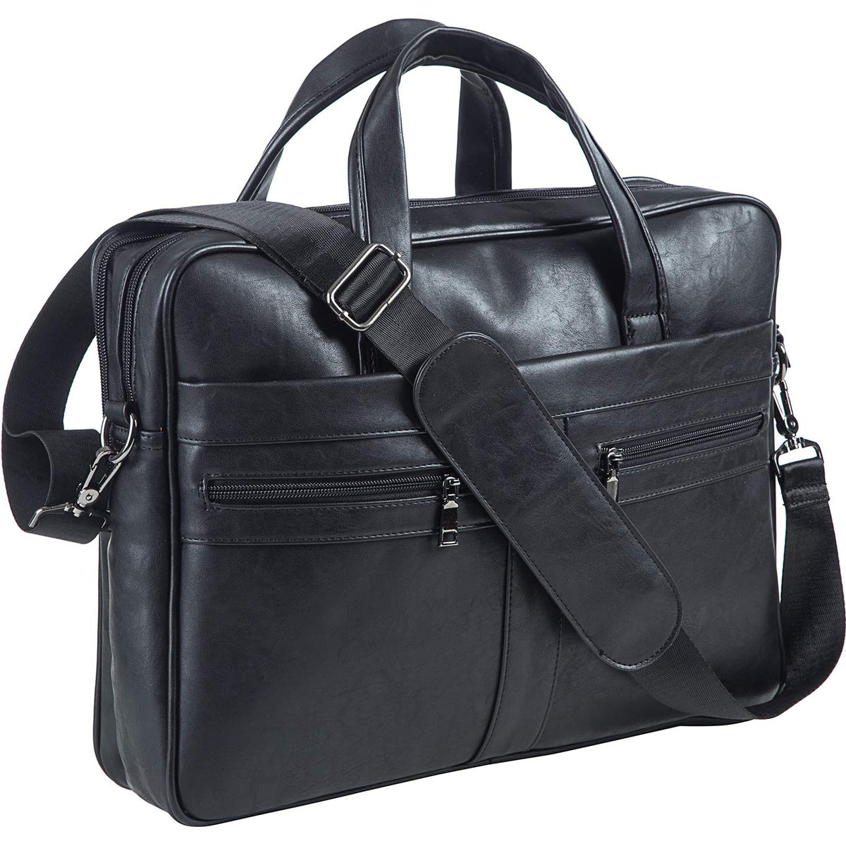 seyfocnia Men's Leather Messenger Bag, 15.6 Inches Laptop Briefcase Business Satchel Computer Handbag Shoulder Bag for Men-Black