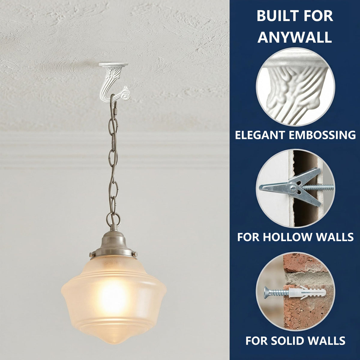 RiseDirectly 6-Pack Heavy Duty White Ceiling Hooks for Hanging Plants, Swag Hooks with Hardware for Chandeliers, Indoor Plant Hangers & Lightweight Decor