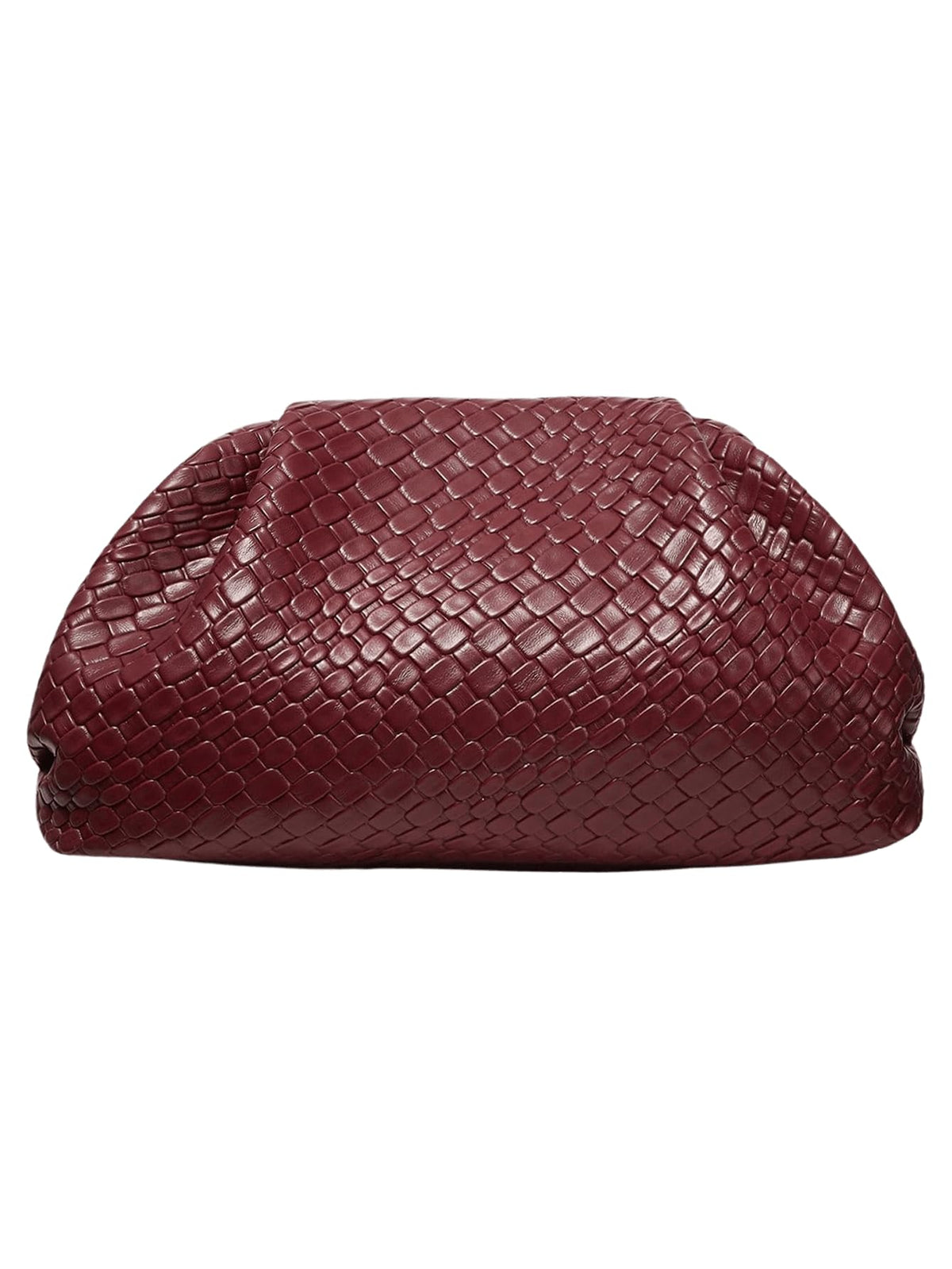 QWINEE Women's Woven Evening Bag Dumpling Clutch Purse No Strap Handbags Elegant Faux PU Leather Clutch Bag Burgundy One-Size