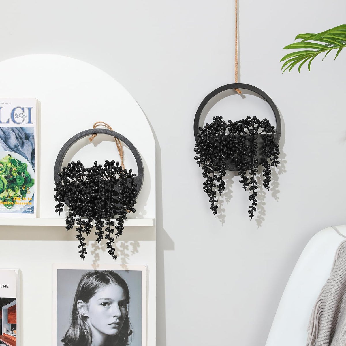 Hobyhoon Artificial Hanging Plants Hanging Planter Fake Succulents Artificial String of Pearls with Pot and Lanyard for Home Office Wall Decoration