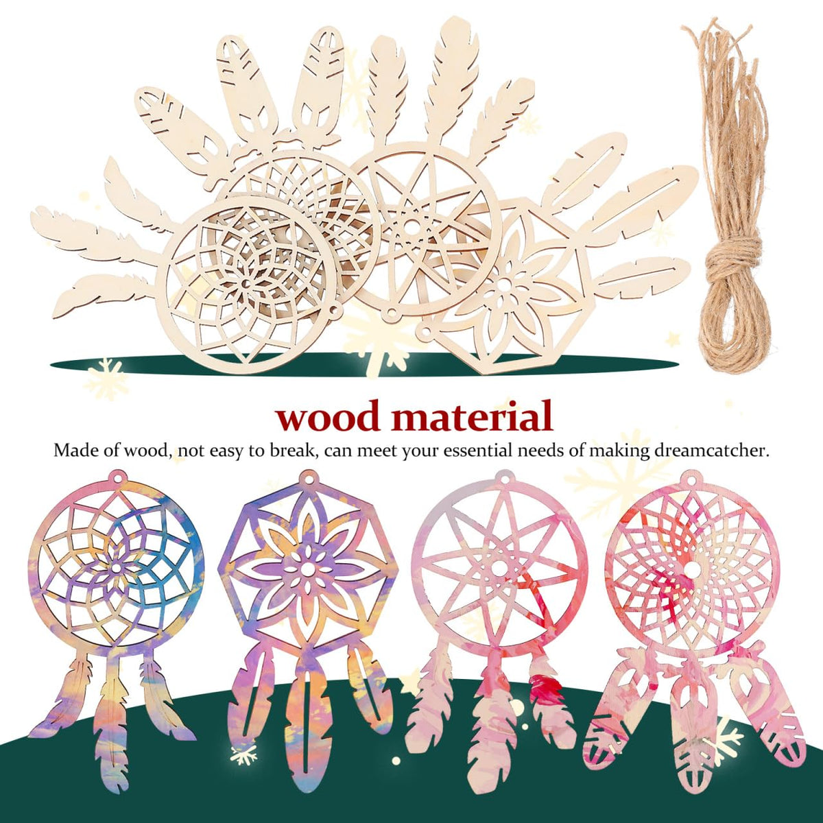 COHEALI 40pcs Wooden Dreamcatcher Arts and Crafts for Dreamcatcher Kit Wood Crafts for DIY Kits Wooden Hanging Ornaments Kit Unfinished Dream Catcher Wood Dream Catcher Paper Cut