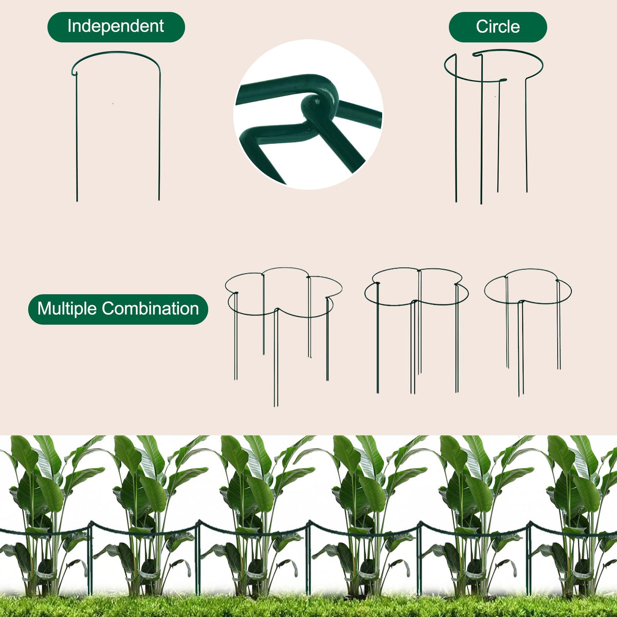 Tall Heavy-Duty 24in Plant Support Stakes - 16 Pack Peony Cages & Supports for Outdoor Plants, Half-Round Garden Stakes for Hydrangea, Roses with Extension Stakes