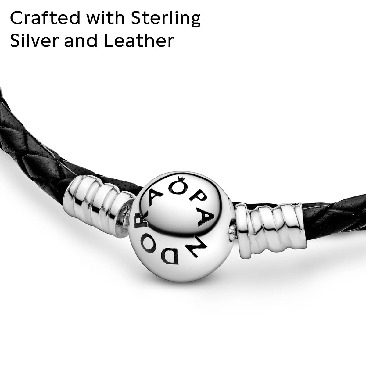 PANDORA Moments Double Woven Leather Bracelet with Silver Clasp - Sterling Silver Bracelet - Jewelry for Women - Includes Gift Box - 15