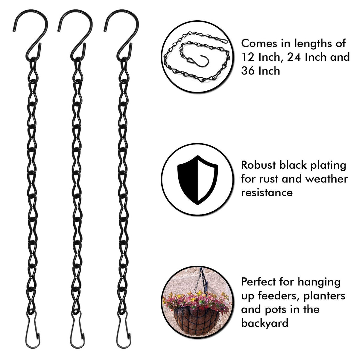 4 Pack 12, 24 and 36 Inches Hanging Chain for Bird Feeders, Planters, Birdbaths, Billboards, Lanterns, Chalkboards, Decorative Ornaments (Combo 4pc)