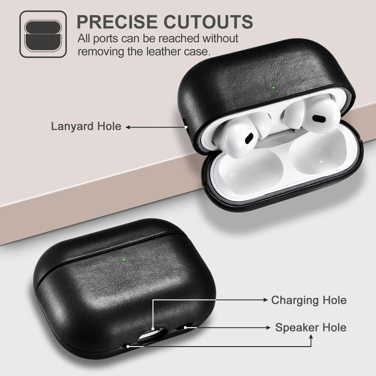 ICARER AirPod Pro 3 Case, 100% Geniune Leather Case, Handmade Top Grade Vintage Cover, Shockproof Protective Cover Support Wireless Charging, Compatible with AirPods Pro 3 2025 Model (Black)