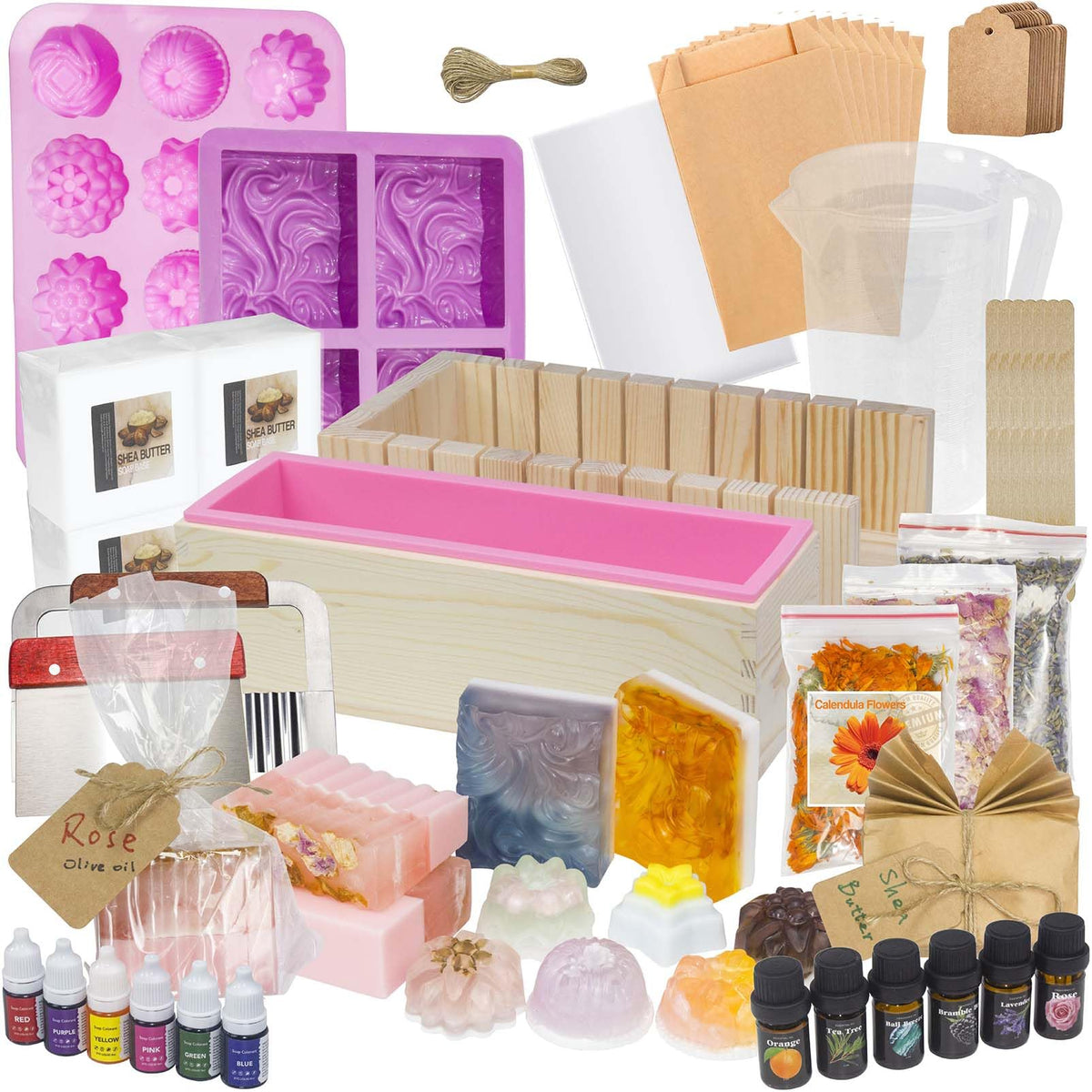 haclum Soap Making Kit for Adults and Kids - Soap Making Supplies with Melt & Pour Soap Base, Soap Loaf Molds, Cutting Box, Silicone Molds, Essential Oil & Fragrances Beginner DIY Craft Kits