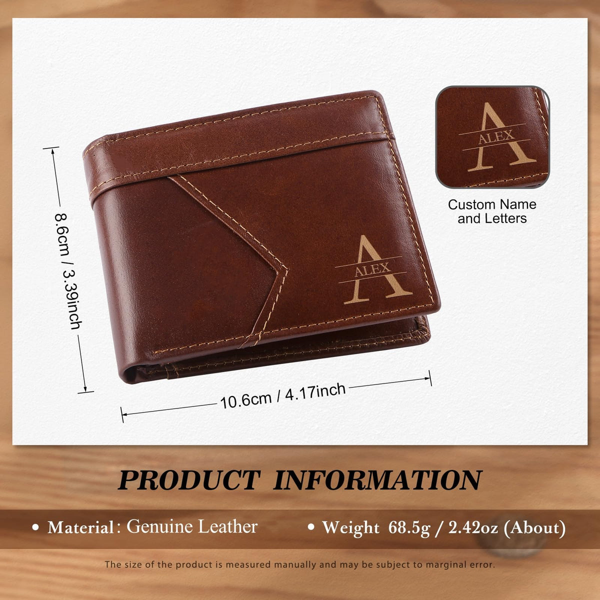 Personalized Genuine Leather Wallet for Men with Custom Name & Initial – Fathers Day Gift for Dad, Husband,Boyfriend– RFID Blocking Bifold Wallet, Unique Customized Gift for Men (Style 1)