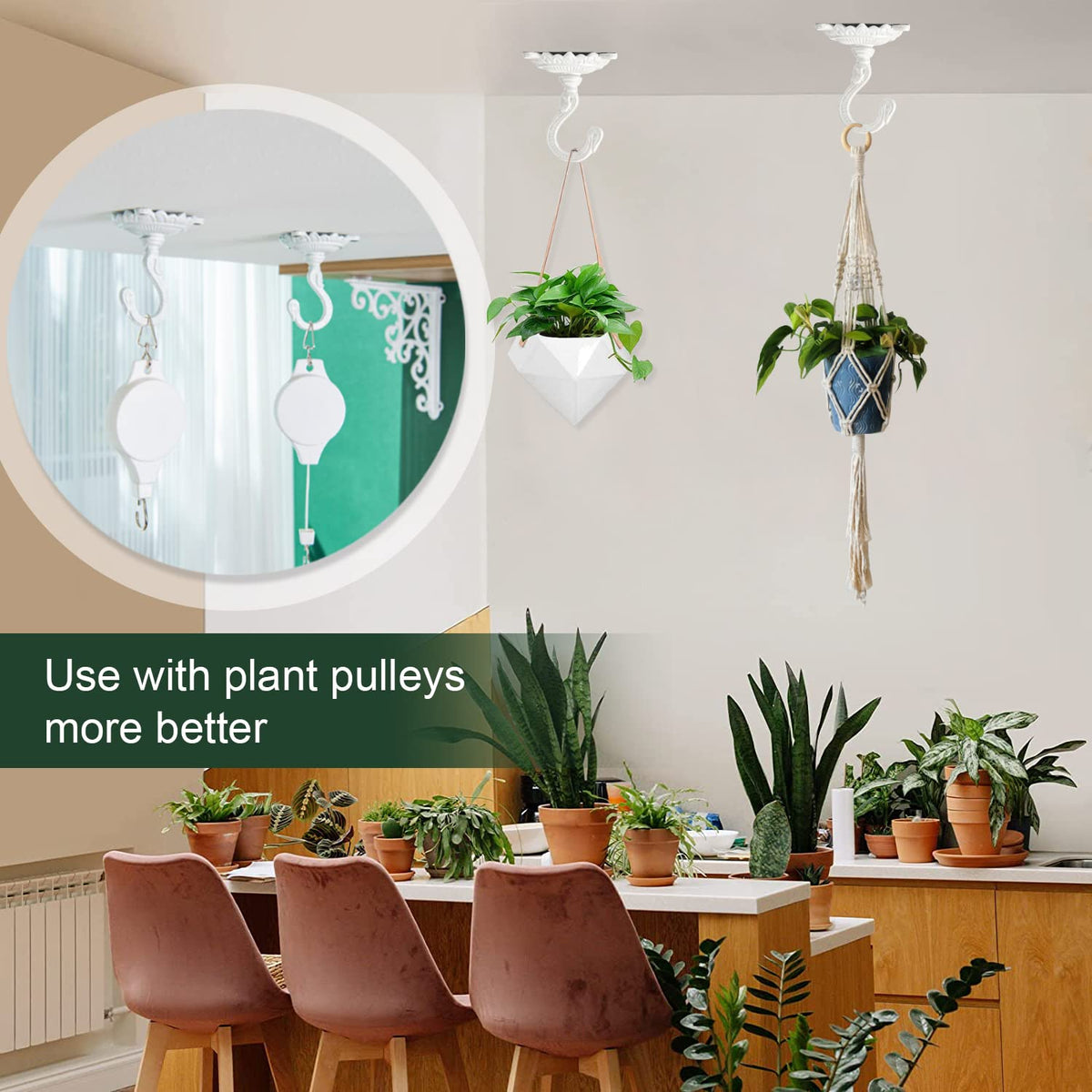 Sungmor Heavy Duty Ceiling Hooks for Hanging Plants, 3PC White 3.5x3.9Inch Large Cast Iron Ceiling Hooks, Antique Decorative Ceiling Swag Hooks for Hanging Planter Chandelier Wind Chime Lantern Hanger