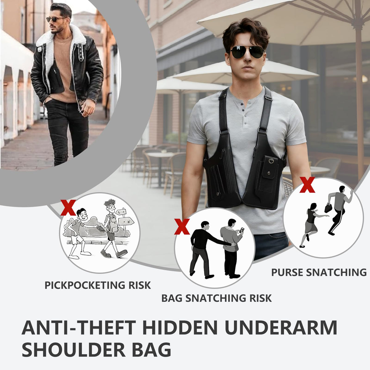 Double Shoulder Armpit Bag,Upgraded Anti-Theft Underarm Wallet with Pocket Holster Phone Leisure Double Shoulder Pouch for Men & Women,Multi-Purpose Armpit Tactical Bag,Travel & Outdoors (Black)
