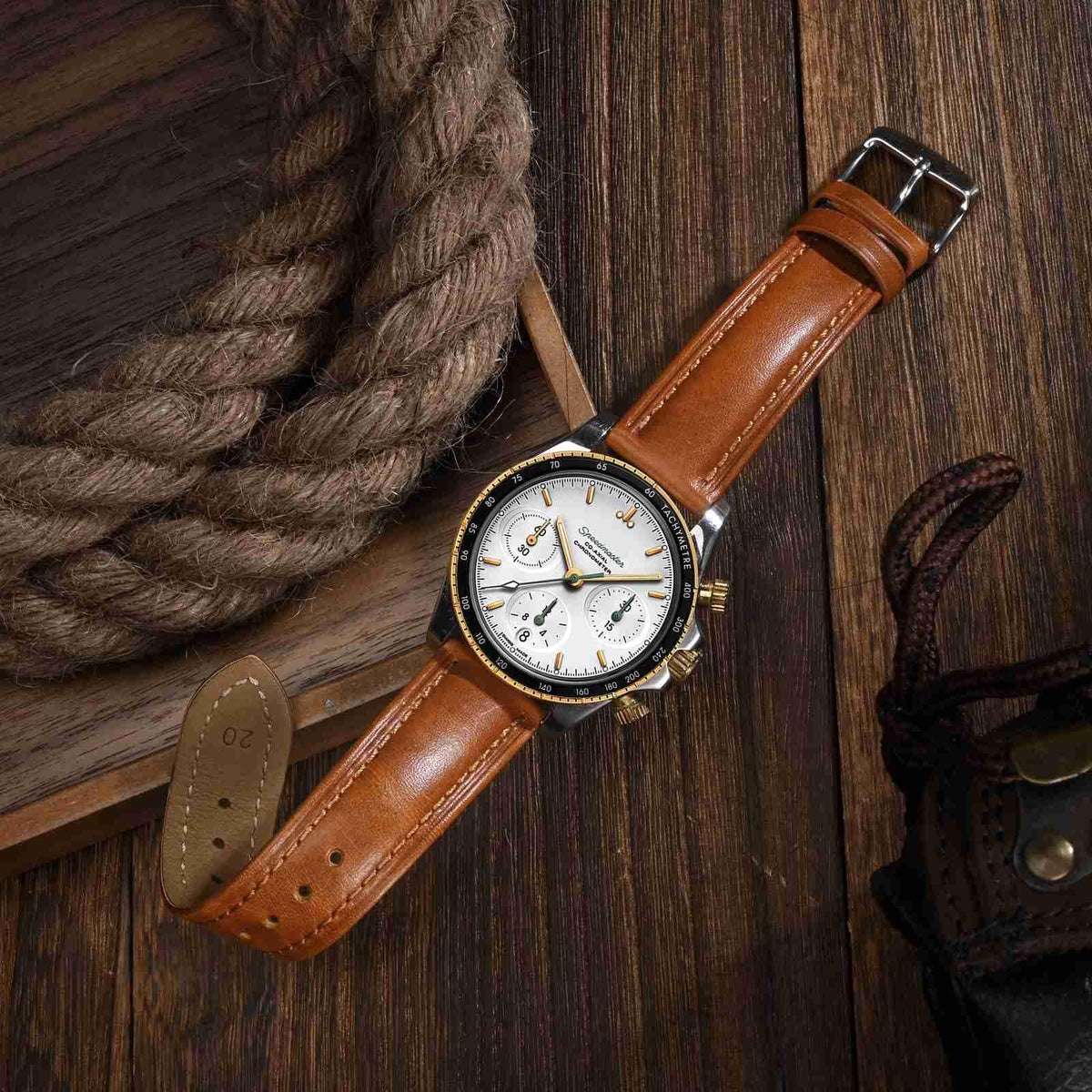 BISONSTRAP Retro Leather Watch Straps for Men, Oil Waxed Calfskin Replacement Band, Quick Release, 19mm, Toffee Brown (Gold Buckle)