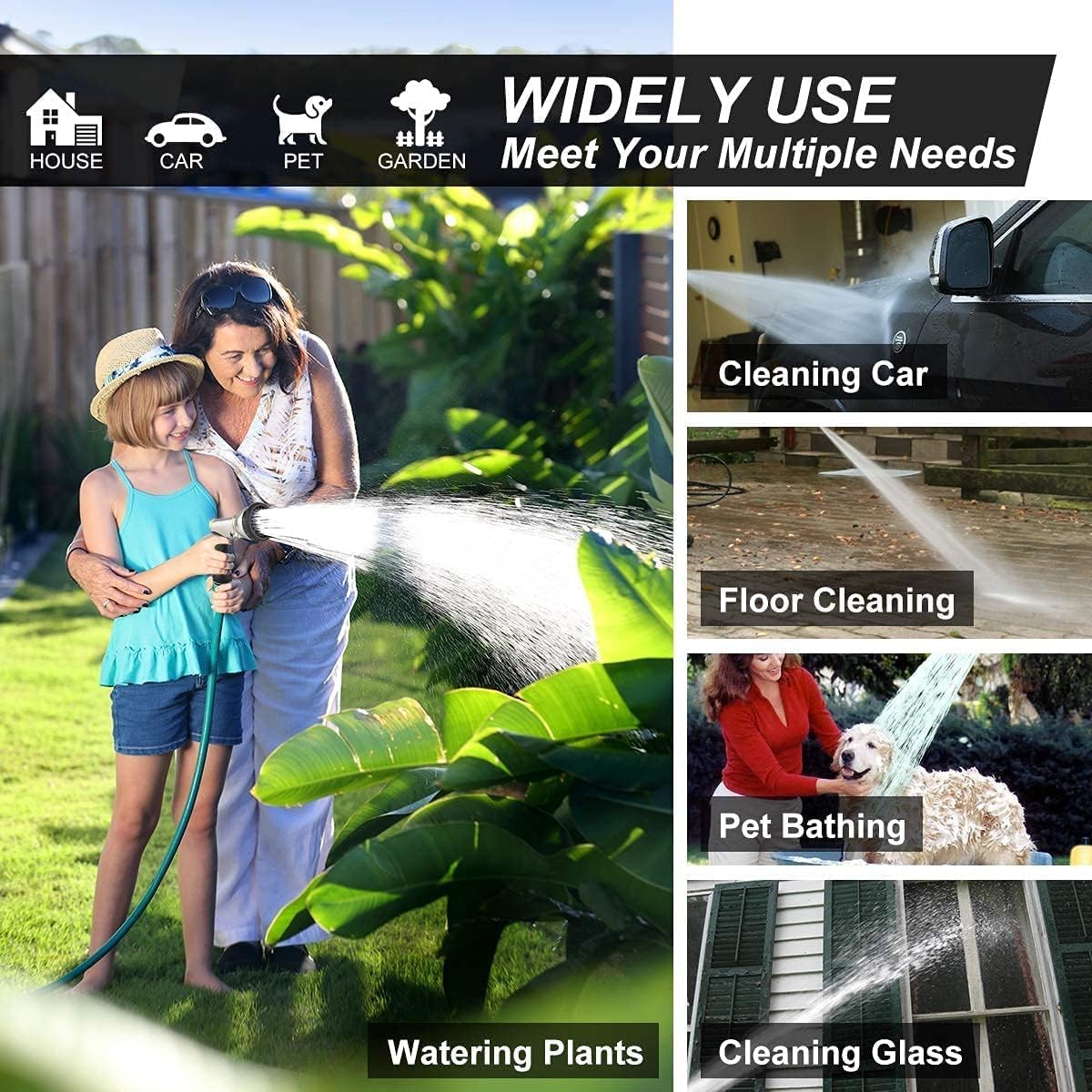 Garden Hose Nozzles 9 Adjustable Patterns Hose Spray Nozzle Heavy Duty Metal Hose Nozzle Spray Slip Resistant Water Sprayer for Cleaning/Watering Lawn Garden/Pets Shower/Car Washing (Gray)