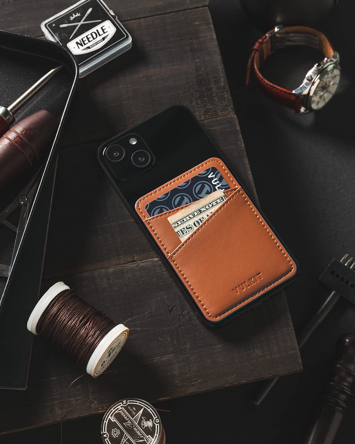 VULKIT Phone Card Holder Wallet Leather Adhesive Pocket RFID Blocking Credit Card Sleeves Stick Back of Phone Smartphones