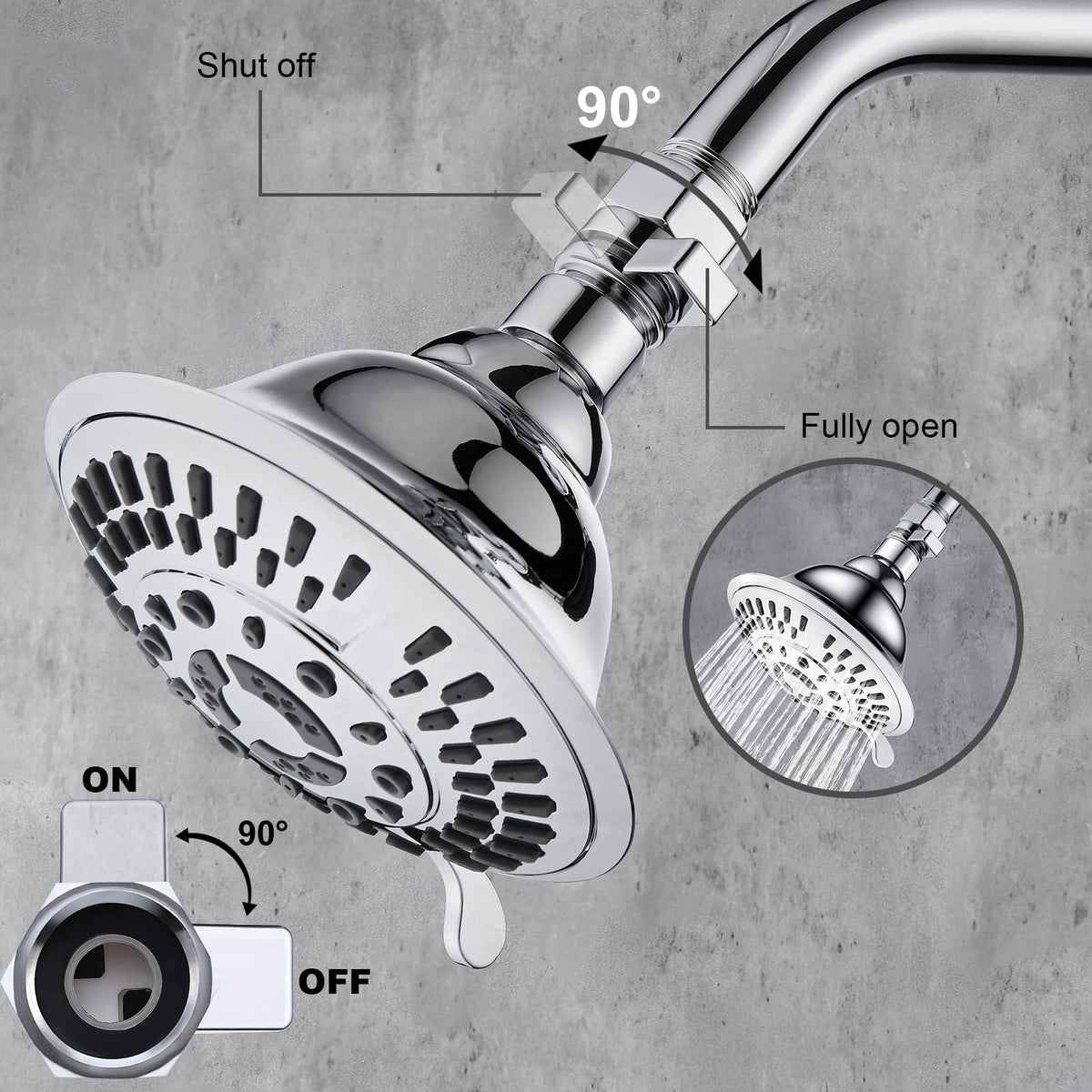 BRIGHT SHOWERS Water Flow Control Valve, Brass Shower Water Valve with Handle Lever, Flow Regulator Water-Saver Volume, Chrome