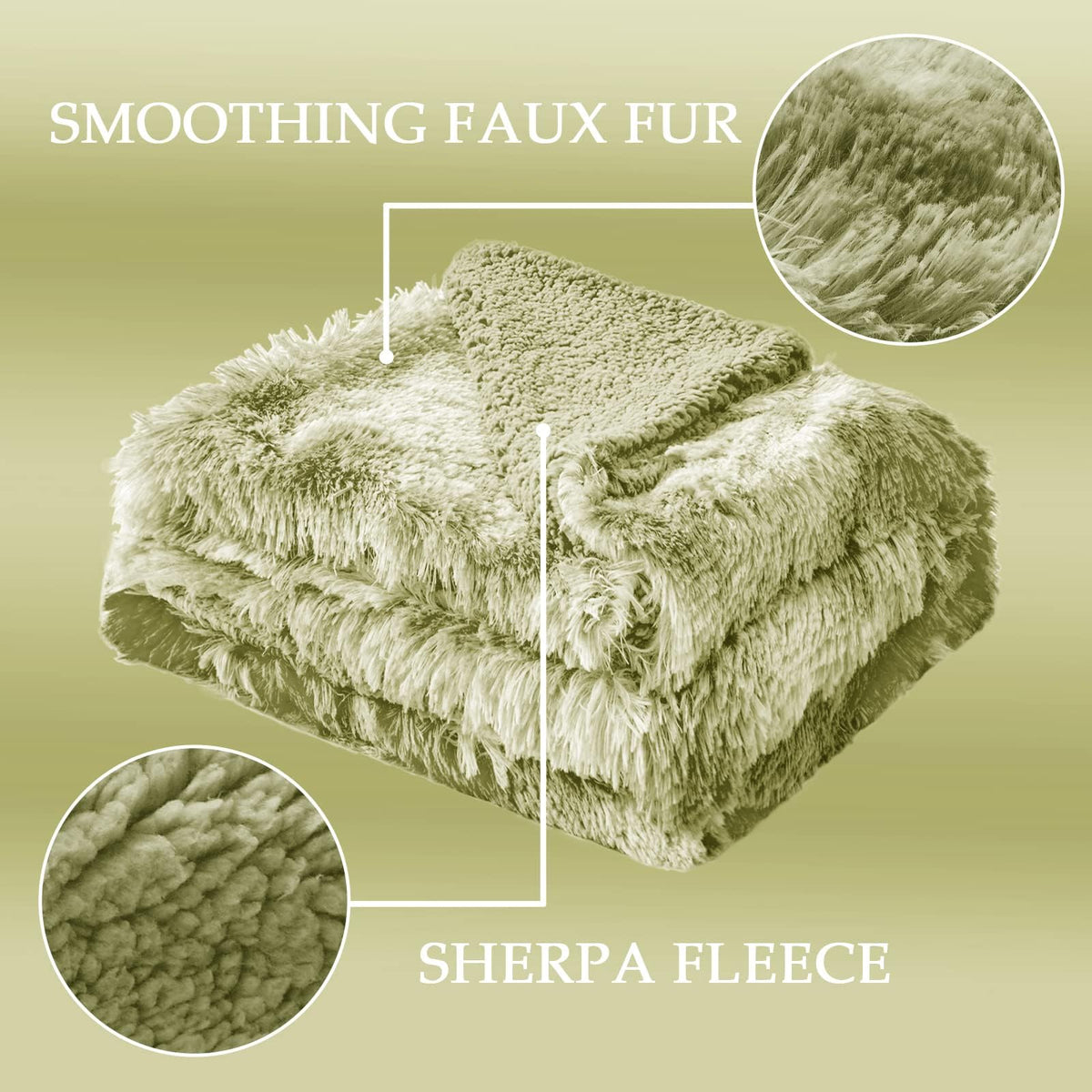 Exclusivo Mezcla Fuzzy Faux Fur Throw Blanket, Reversible Shaggy Sherpa Fleece Tie Dyed Blankets, Fluffy Plush Warm Throws for Couch, Bed, 50x60 Inches, Olive Green