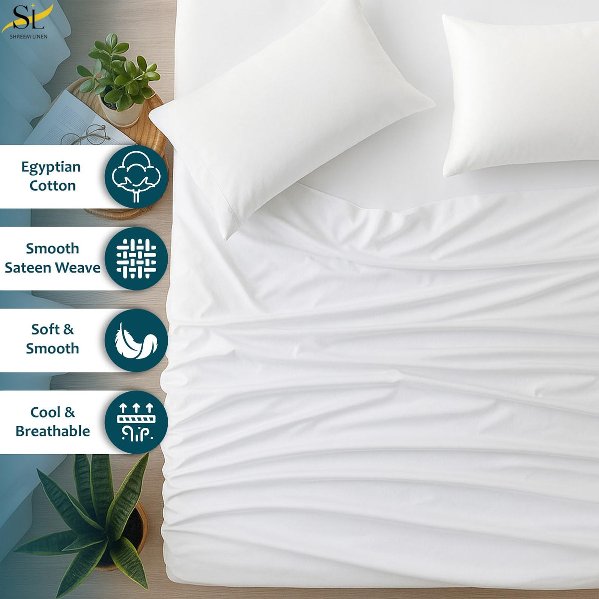Shreem Linen RV Bunk Sheets 28x75, 100% Egyptian Cotton 4-Piece Camper Bedding Set, Fits 10-12" Deep RV Mattress, White