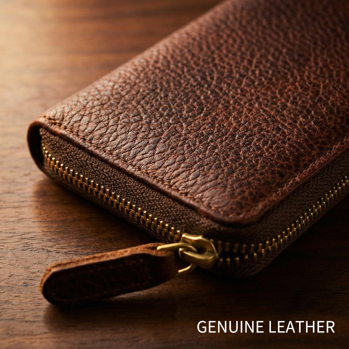 RMAWRAD genuine leather long bi-fold wallet/card holder, unisex, made of full-grain cowhide, with card slots and a coin purse, brown.