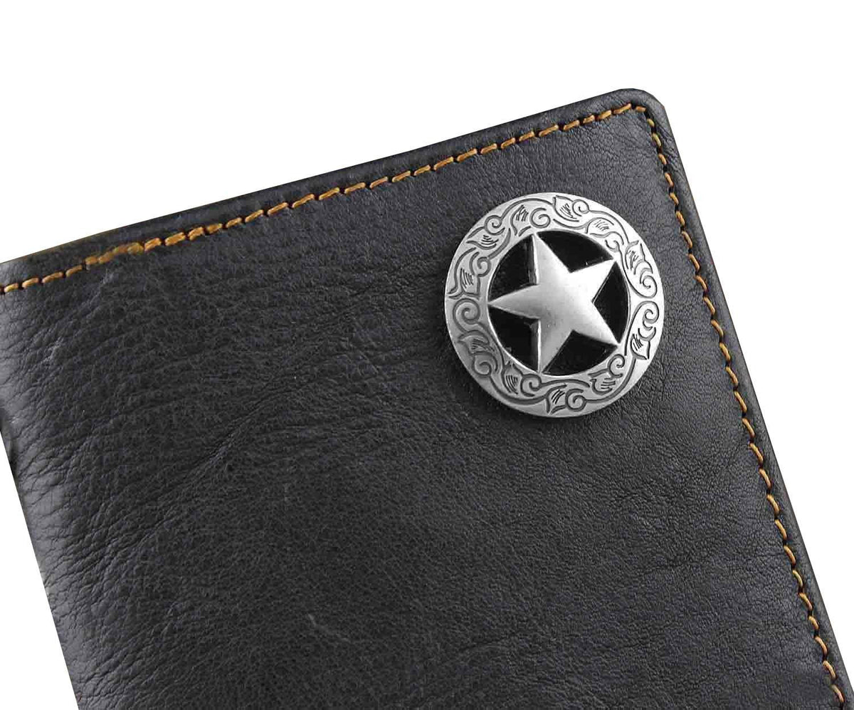 vogueteen Biker Rock Star Concho Mens Card Money Long Black Real Leahter Wallet With Chain