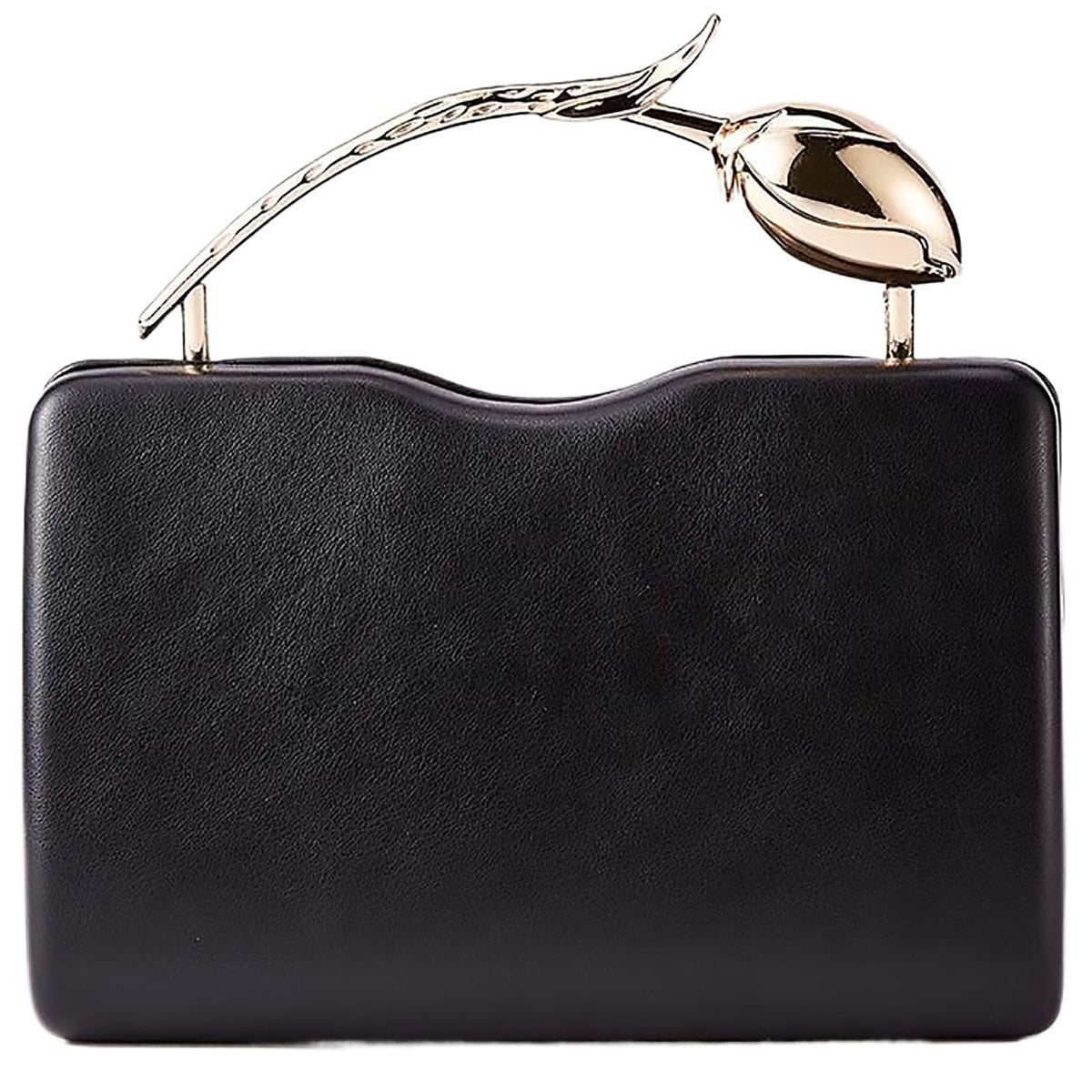 louceko PU Leather Handbag Detachable Chain Crossbody Shoulder Evening Bag Clutch Purse for Women Formal Wedding Party Prom, Metal Rose Handle, Black, 2510