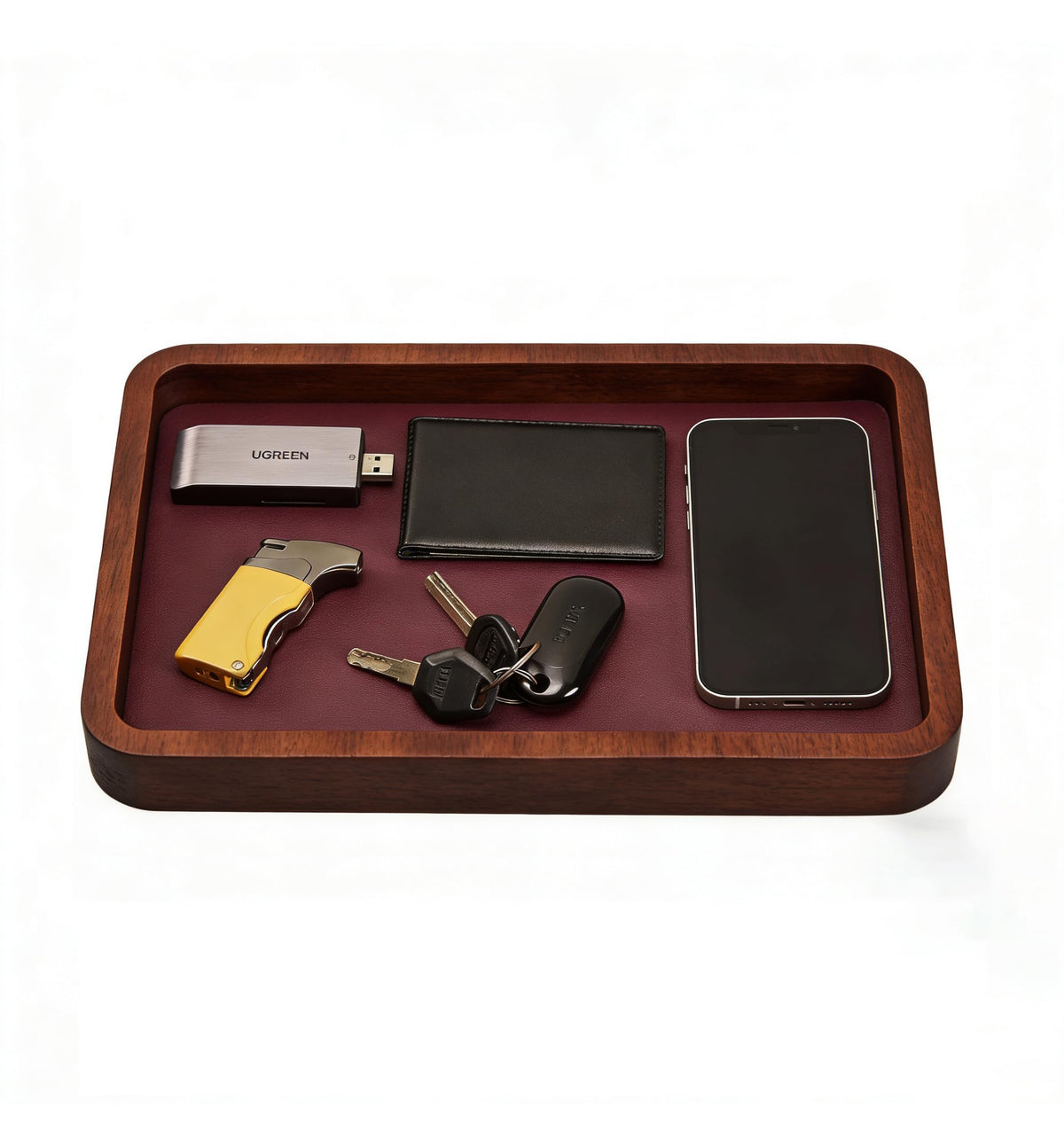 Valet Tray-Light Brown Wood Decorative Key Tray, Bedside Dump Holder.Catch All Tray Tray Decorative for Trinkets,Watches,Keys,Sunglasses.