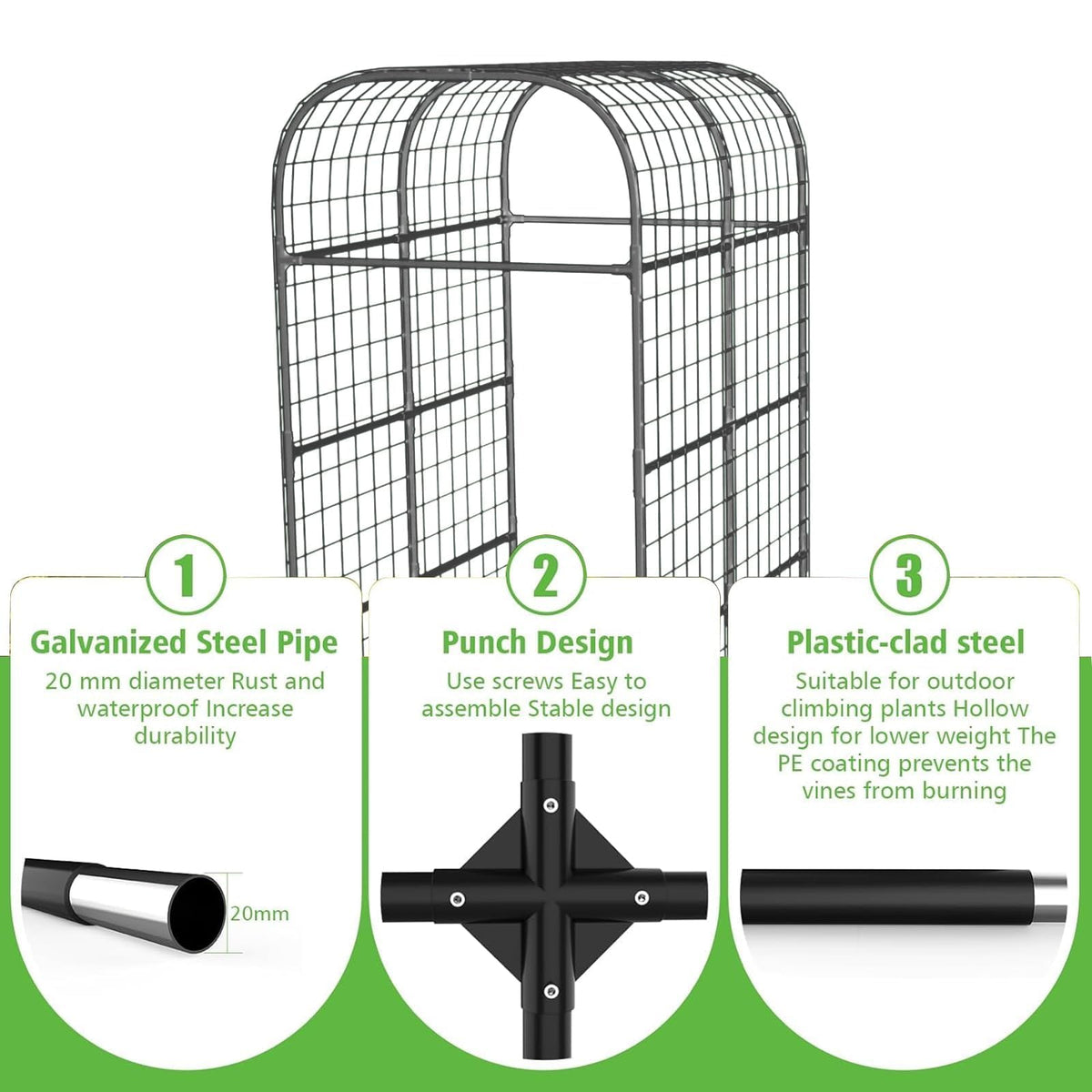 Metal Garden Arch Trellis, 7.3Ft Black for Raised Beds, Plant Support for Cucumbers & Climbing Vegetables