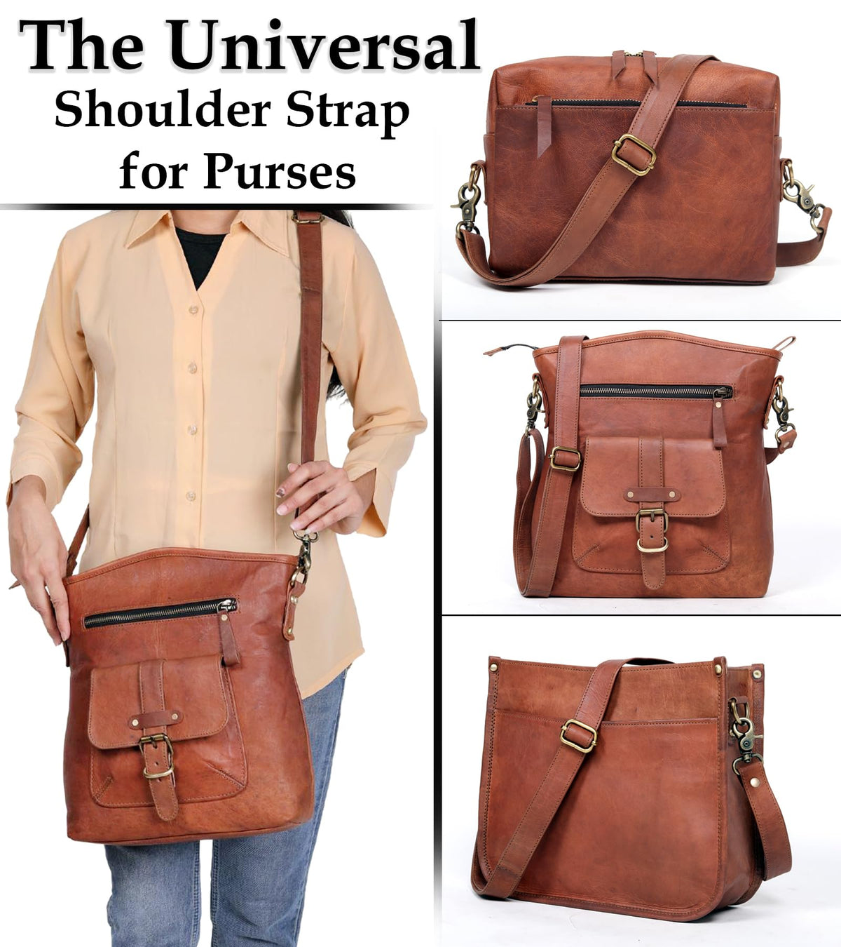 Genuine Brown Leather Purse Straps Replacement Crossbody - 60-inch Long Thin Adjustable Shoulder Straps for Handbags, Purses, Tote, Leather Bags with Gold Metal Swivel Hooks