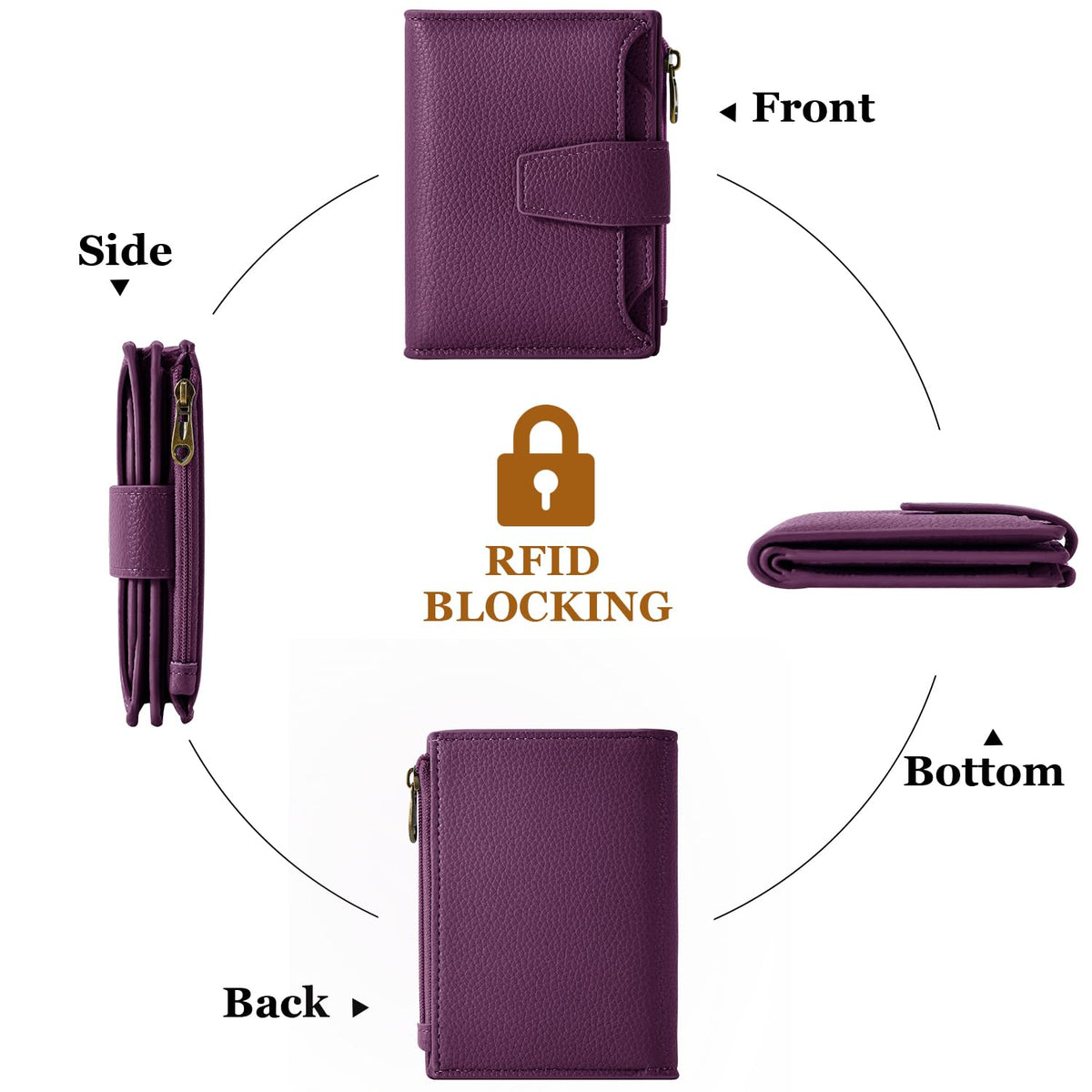 Airkit Small Wallet Women RFID Blocking Soft Leather Bifold Compact Card Holder Wallet for Women with Zipper Coin Pocket 4 ID Window