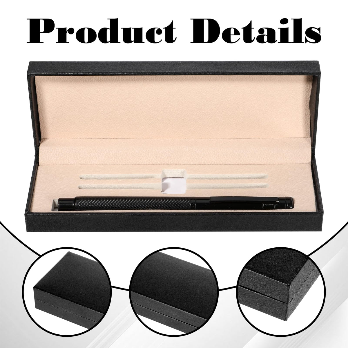 Alrhso Pen Gift Box Empty Leather Pen Box Gift Long Single Pens Cases Fancy Rectangle Sketching Collection Boxes for Women Men Birthday Business Office Supplies, Black