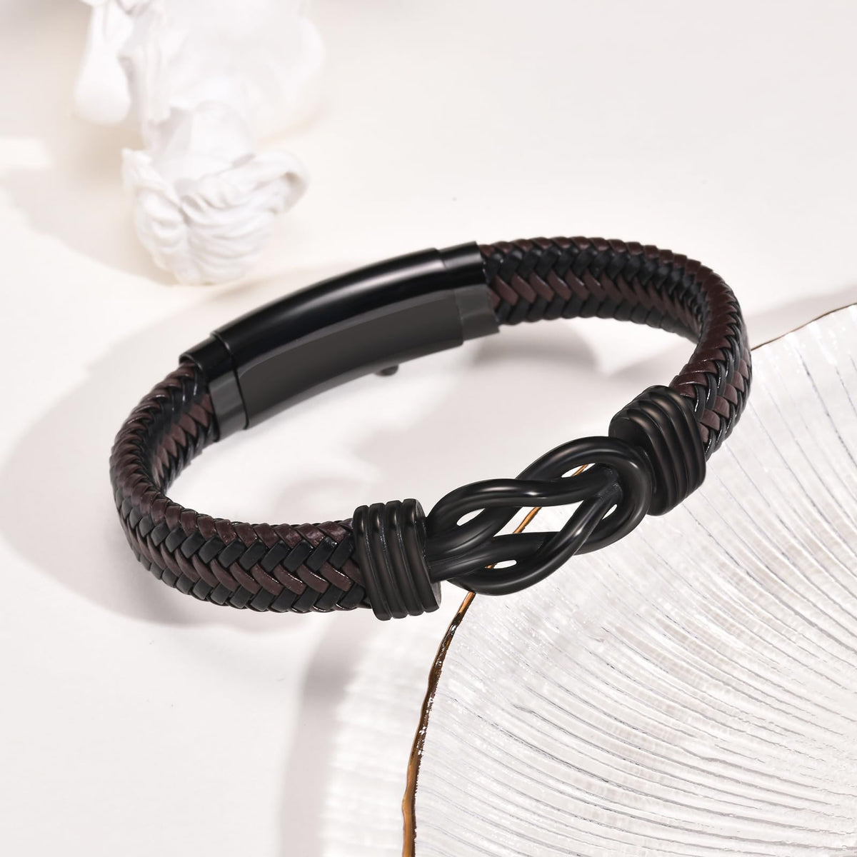 VNOX Love Knot Bracelet for Men - Cutsom Name Handmade Braided Leather Bracelets Brown Leather Cuff with Infinity Knot Gift for Men Husband Boyfriend