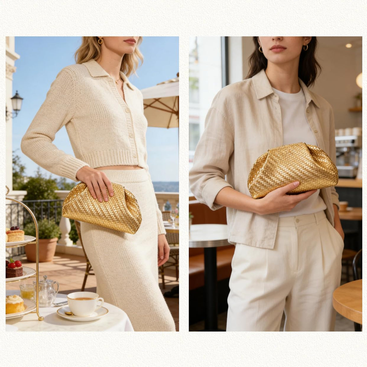 Aritenation Woven Clutch Purses for Women Evening Bag Elegant Ruched Dumpling Clutch PU Leather Eveing Bag for Party Wedding