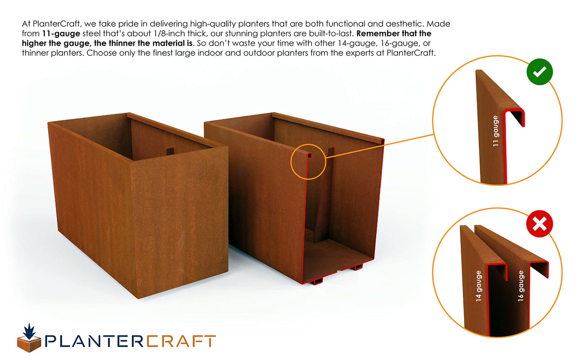 Plantercraft Corten Steel Planter 20" Cube Square Metal Garden Box Heavy Duty | Made in USA | Fully Assembled | Commercial Residential | with Drain Holes