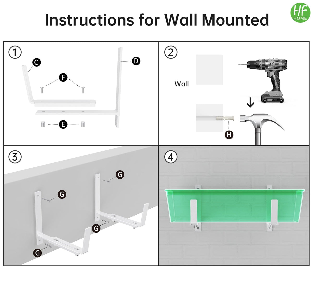 HFHOME 4 PCS Adjustable Planter Box Brackets (6 to 12.5 in), Universal Window Box Brackets, Heavy Duty Metal Flower Box Wall Mounting Hooks for Balcony, Fences, Patio, and Garden - White