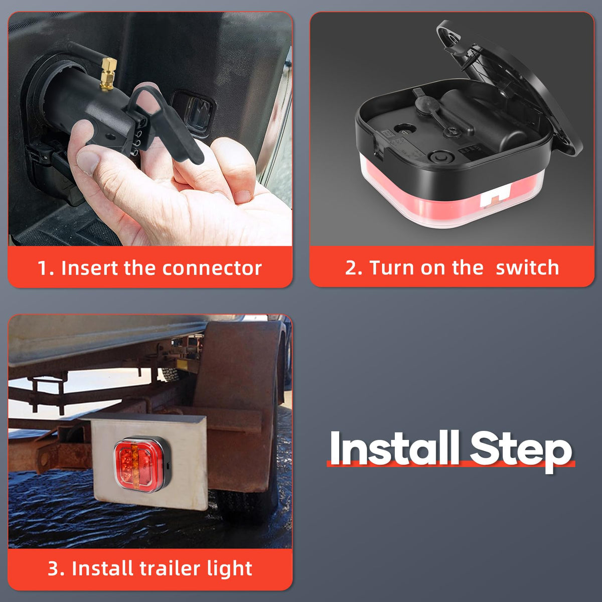 WIAZZLUK Wireless Trailer Lights, Rechargeable LED Tail Light Kit, Waterproof, Magnetic/Screw Fixed, Model RAVI RAZZ DK0001, Black