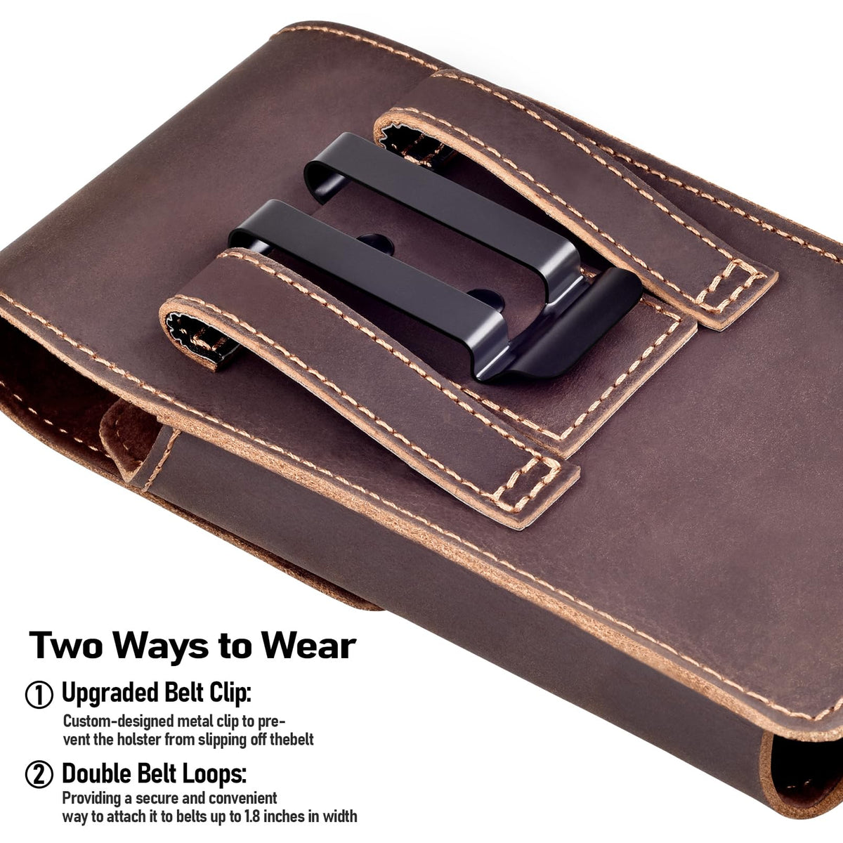 ykooe Genuine Leather Phone Holster Compatible with iPhone 16/15/14/13/12 Pro Max & Plus,17 Air Models, Galaxy S24/S23/S21 FE -Belt Clip and Magnetic Closure,Dark Brown,XL