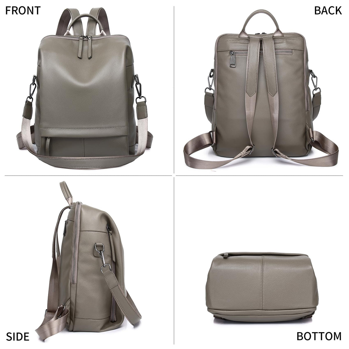 Wesccimo Genuine Leather Backpack Purse for Women, Fashion Designer Soft Backpack with Large Compartment Grey