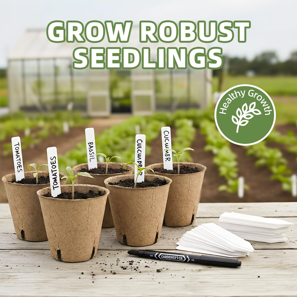 CLEANGOR 70Pcs Biodegradable 3.15” Peat Pots with 70Pcs Plant Labels, Biodegradable Seed Starter Pots with Drainage Holes, Nursery Pots for Seedlings, Herbs, Vegetables, Flowers, Gardening Kit